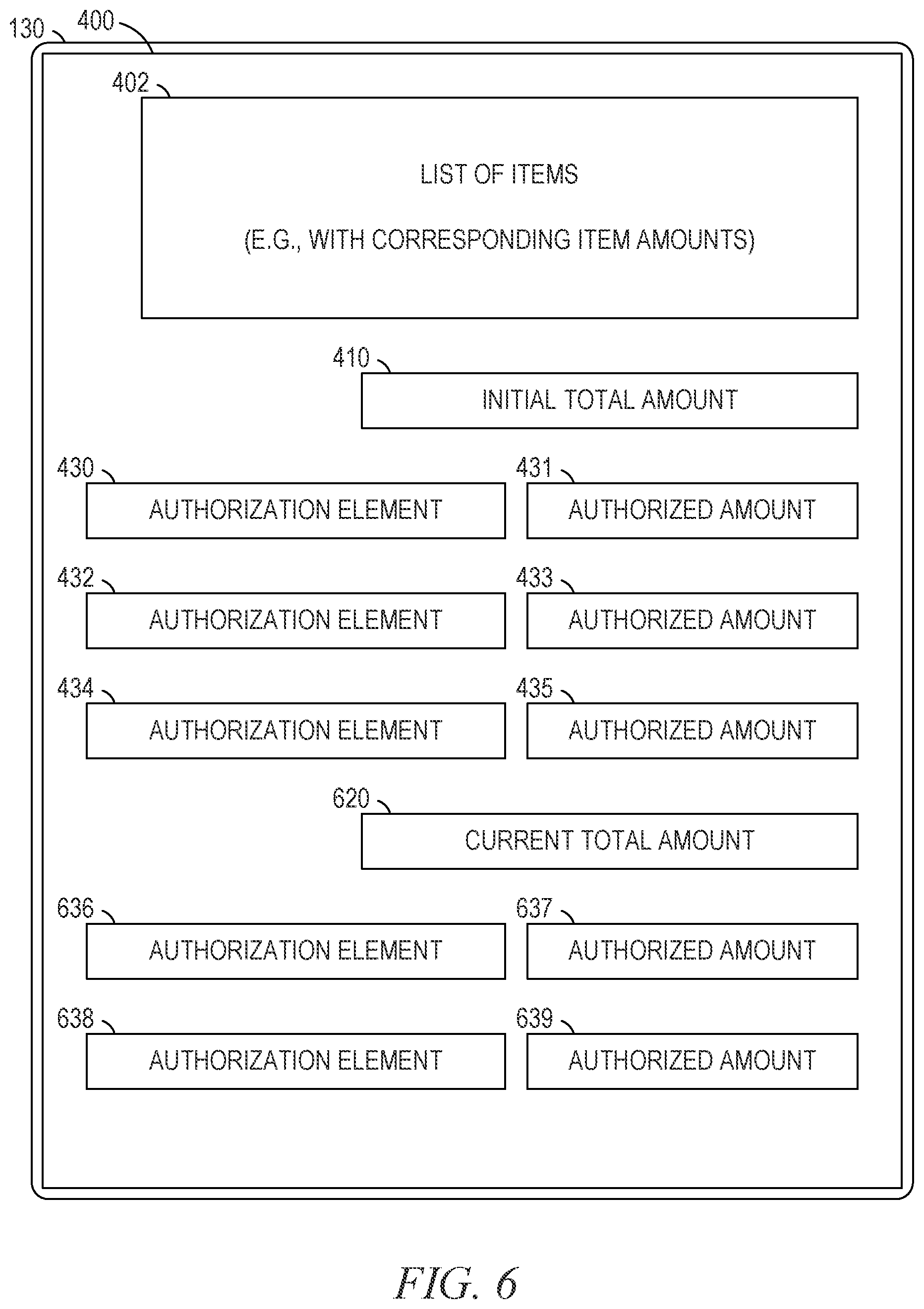 Patent US12353684 Figure 6 – Graphical user interface for partial amount reductions