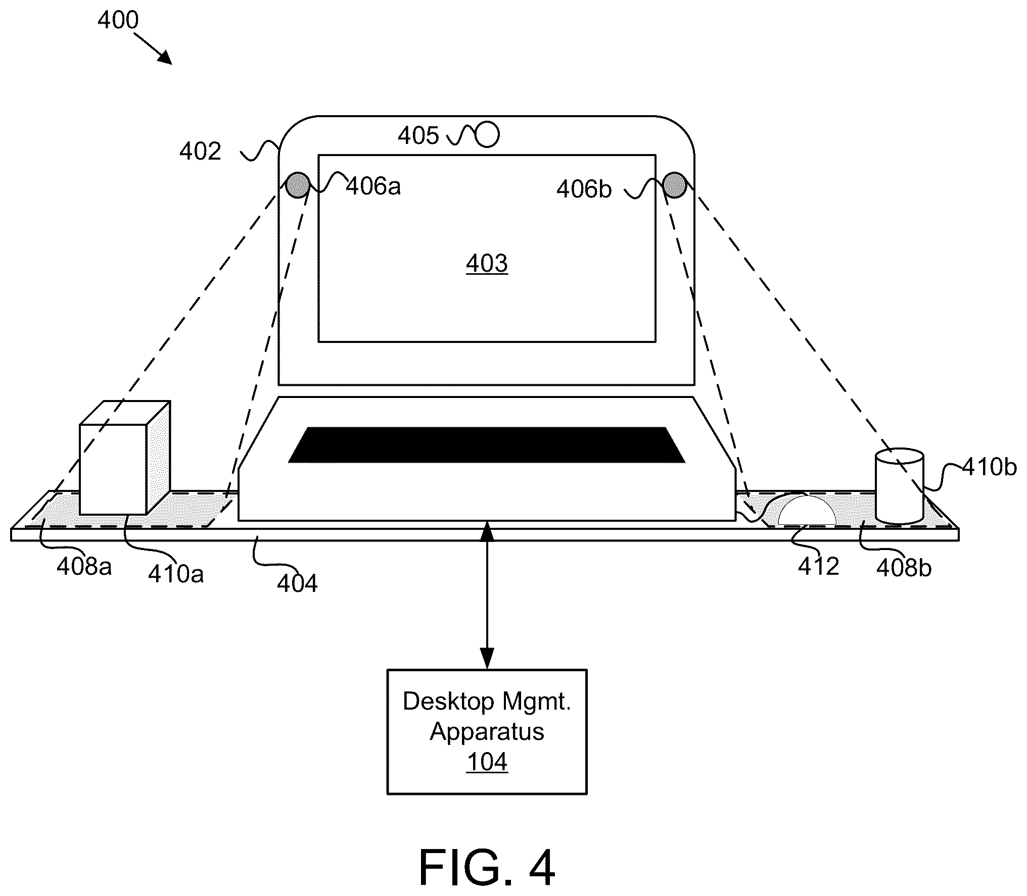 Patent US12353702 Figure 4 – Projecting interfaces on a surface