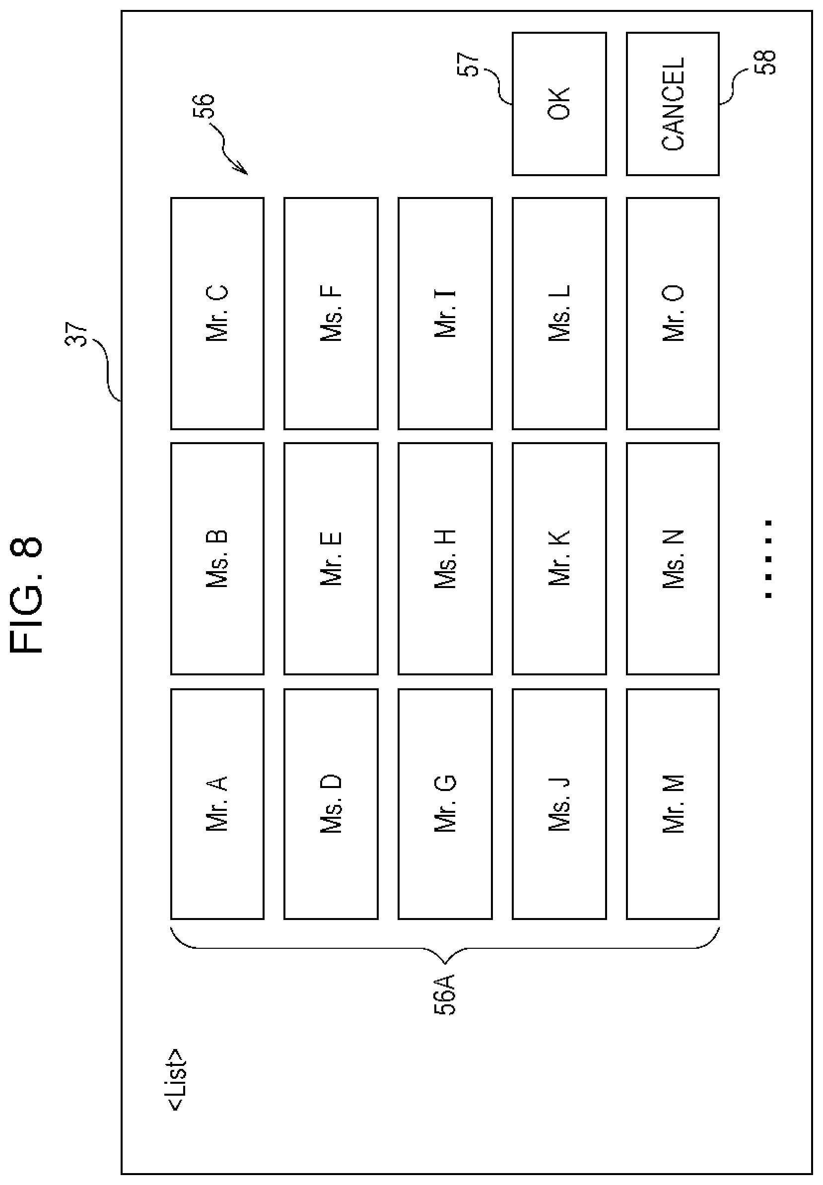 Patent US12353706 Figure 8 – Information processing apparatus, non-transitory computer readable medium, and information processing method involving processor configured to cause a receiving unit and an operator to be displayed on an execution screen