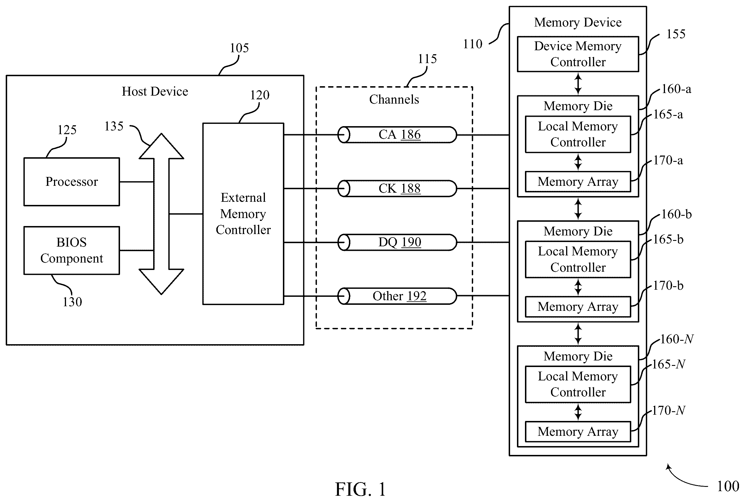 Patent US12353755 Figure 1 – Host verification for a memory device