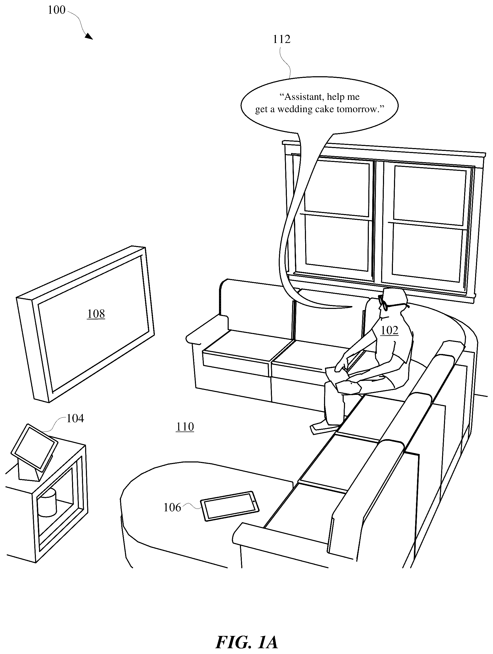 Patent US12353795 — Assistant adaptation of graphical user interface to guide interaction with user in fulfilling user request — Figure 1