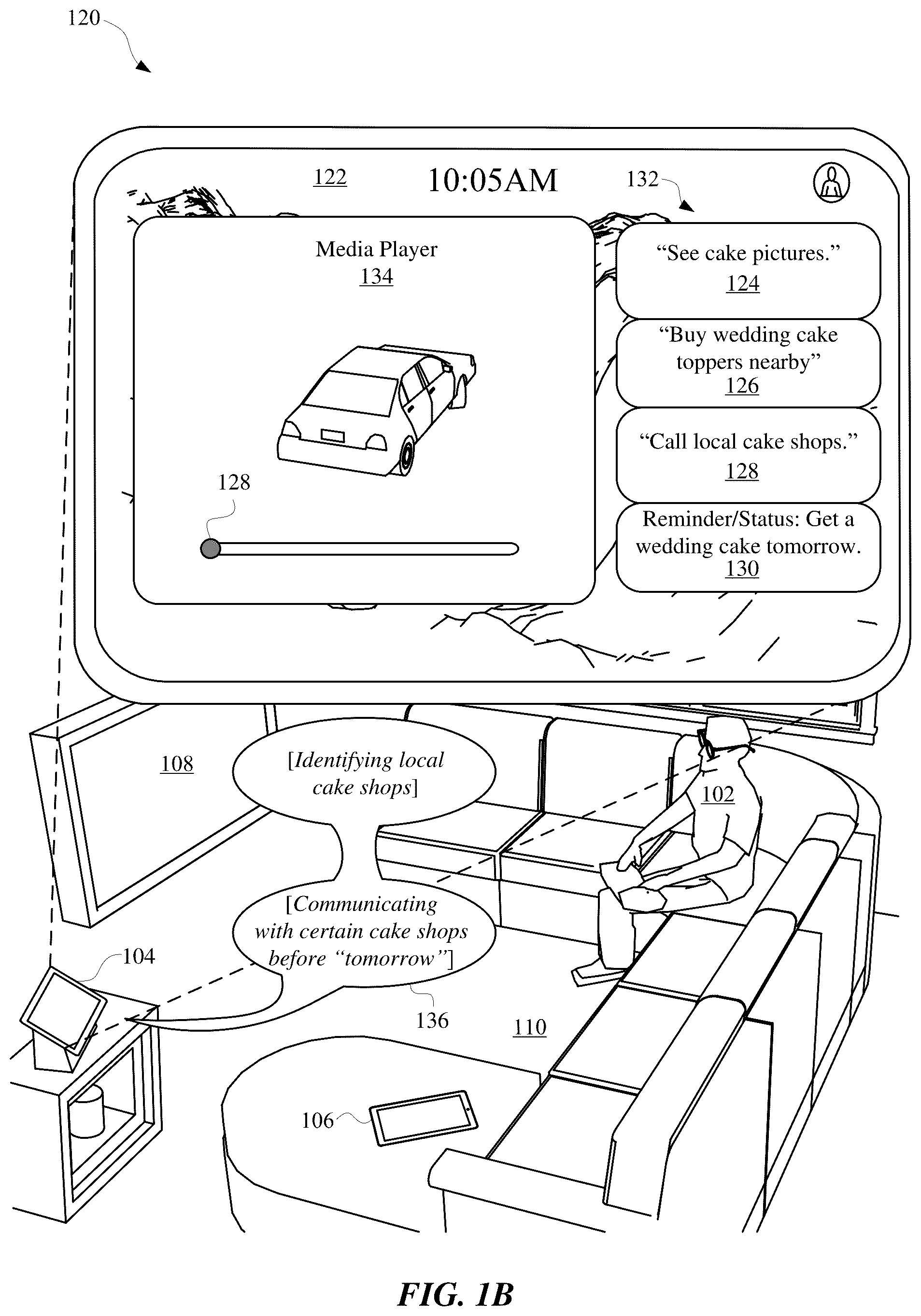 Patent US12353795 Figure 2 – Assistant adaptation of graphical user interface to guide interaction with user in fulfilling user request