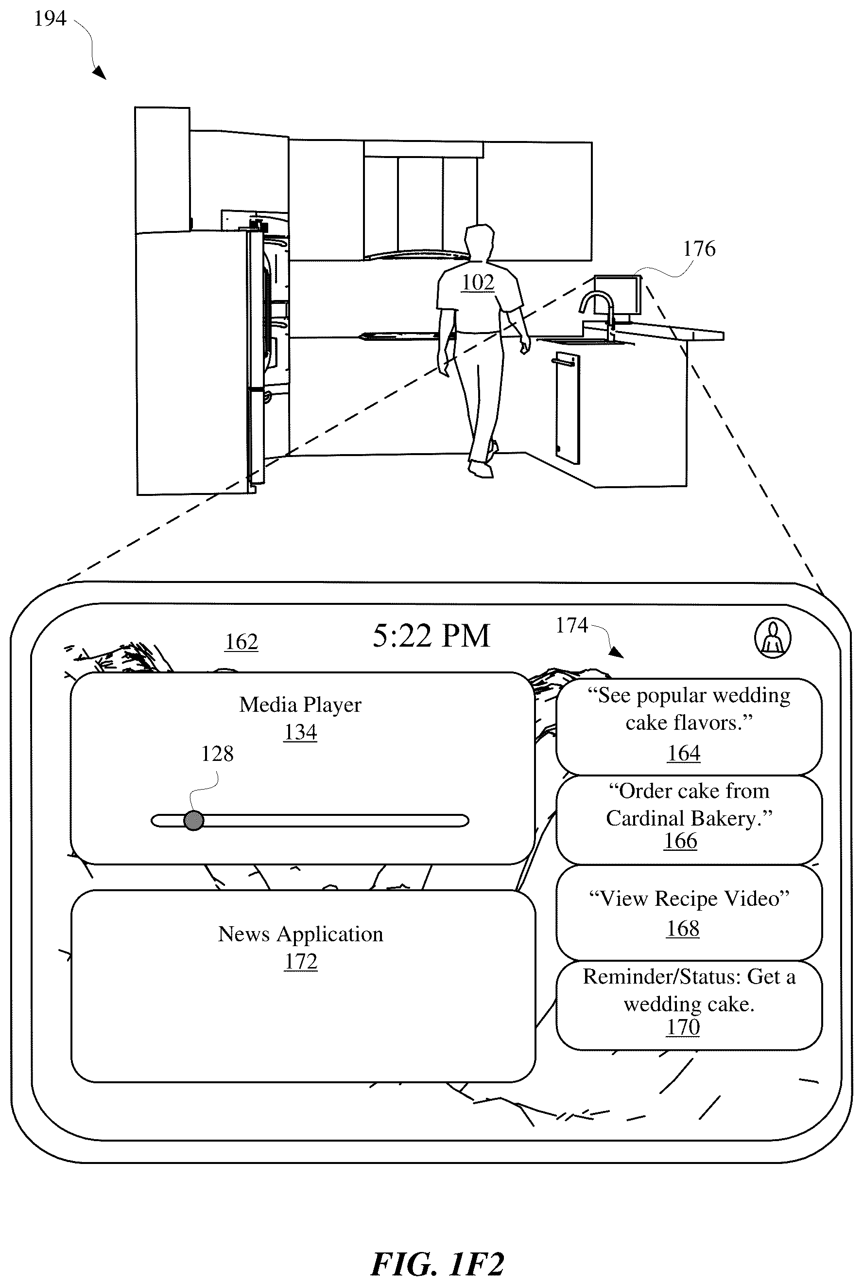 Patent US12353795 Figure 8 – Assistant adaptation of graphical user interface to guide interaction with user in fulfilling user request