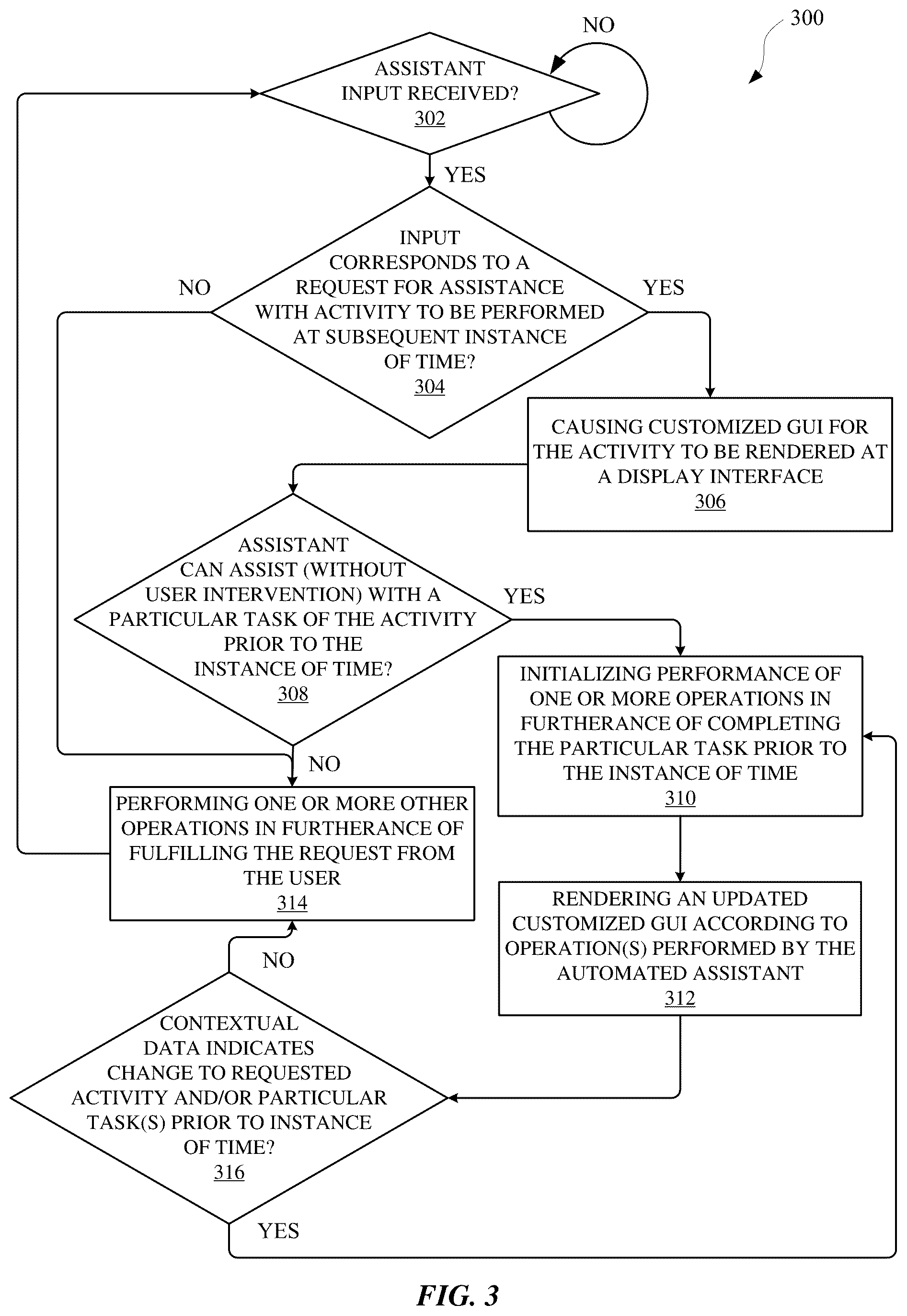 Patent US12353795 Figure 10 – Assistant adaptation of graphical user interface to guide interaction with user in fulfilling user request