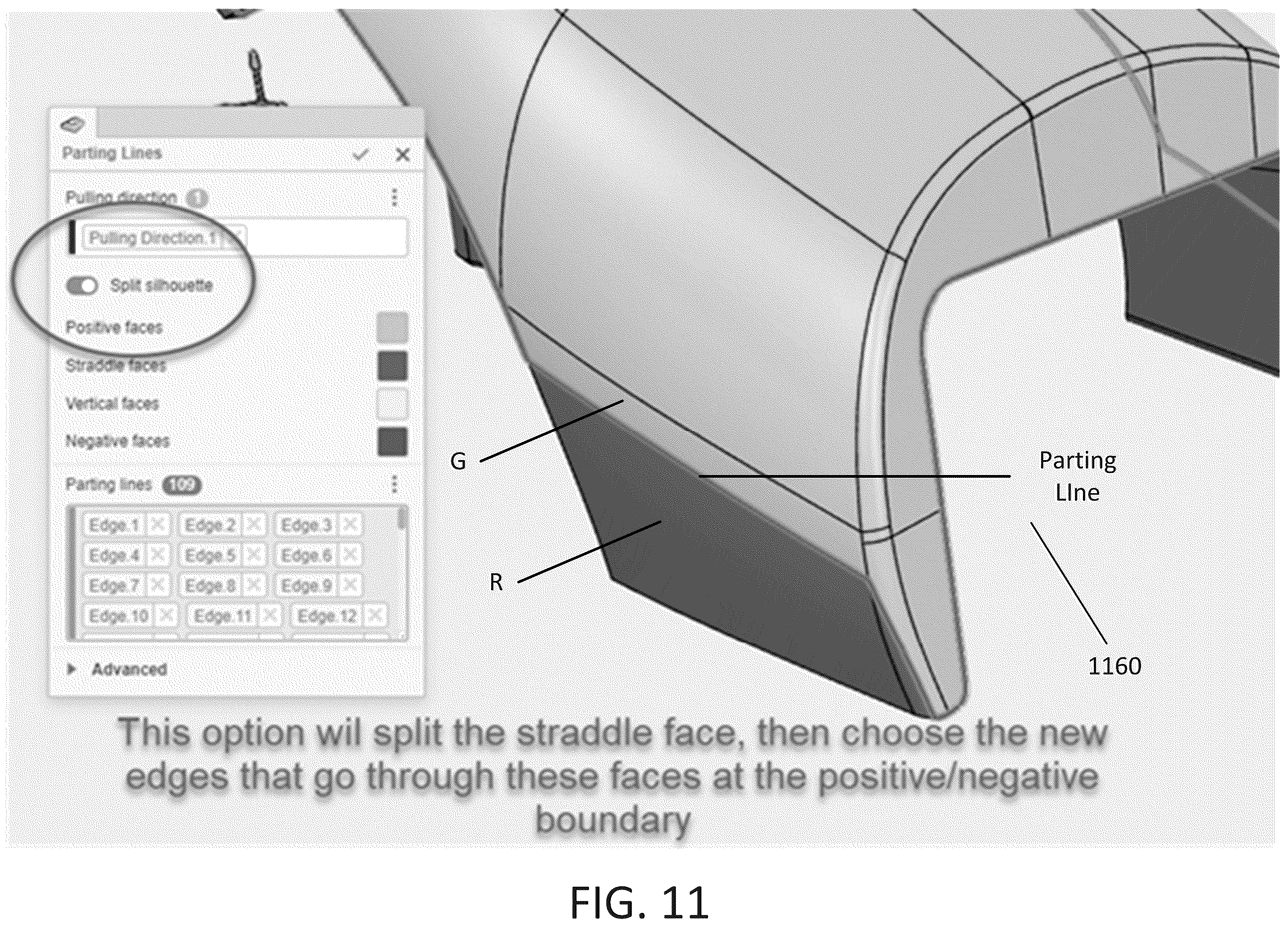 Patent US12353800 Figure 11 – Parting line identification