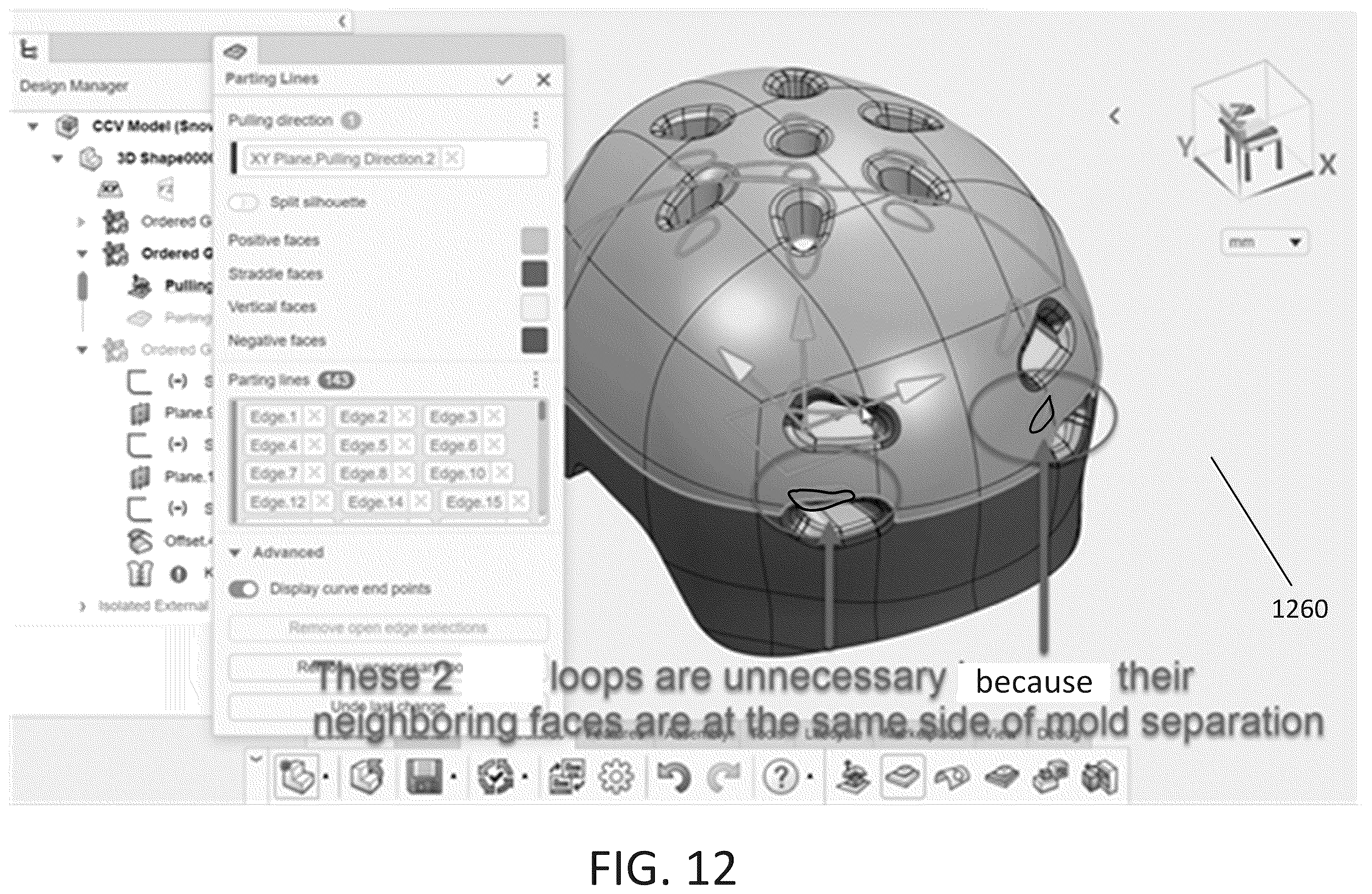 Patent US12353800 Figure 12 – Parting line identification
