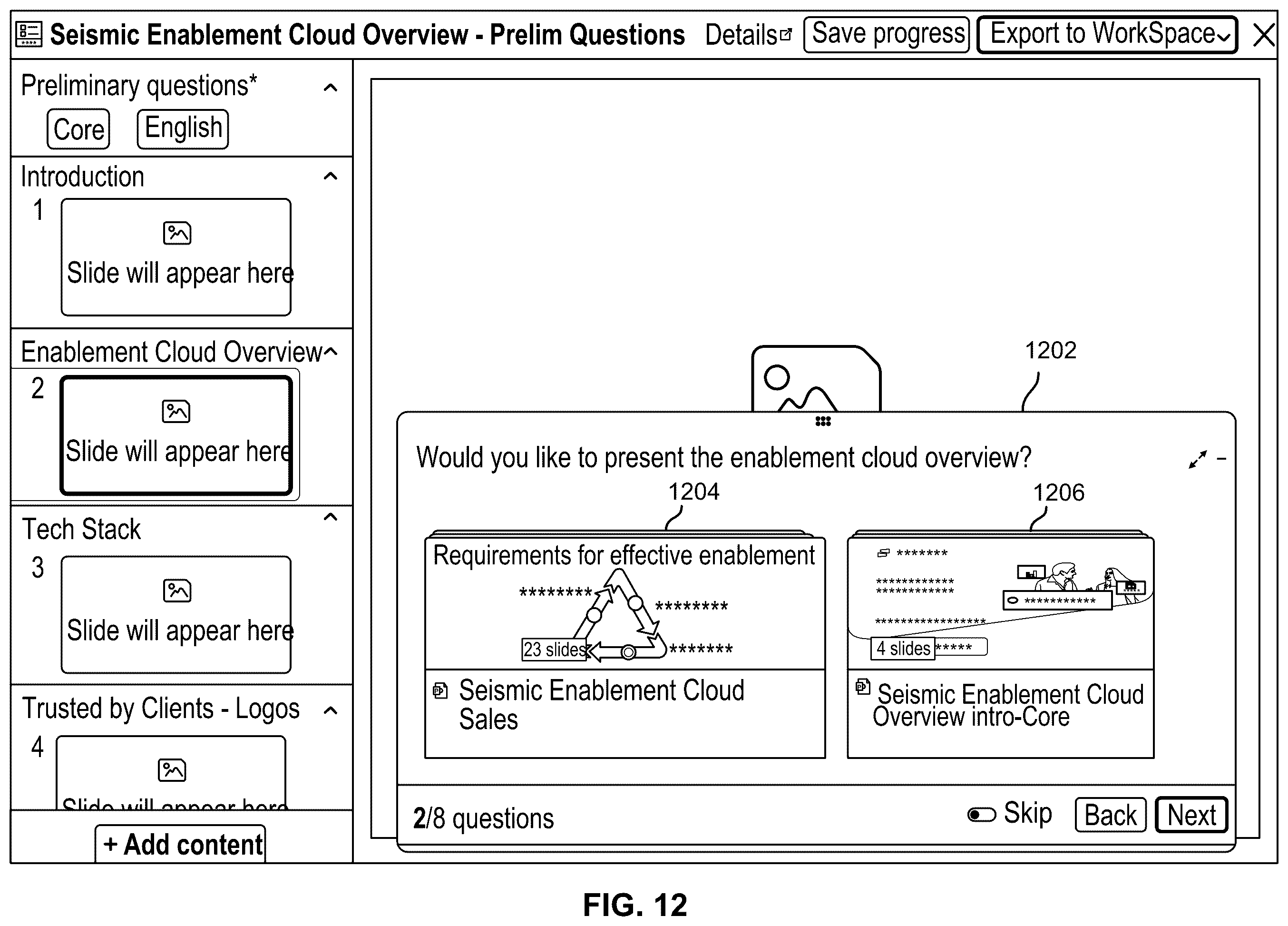 Patent US12353826 Figure 12 – Dynamic presentation generation