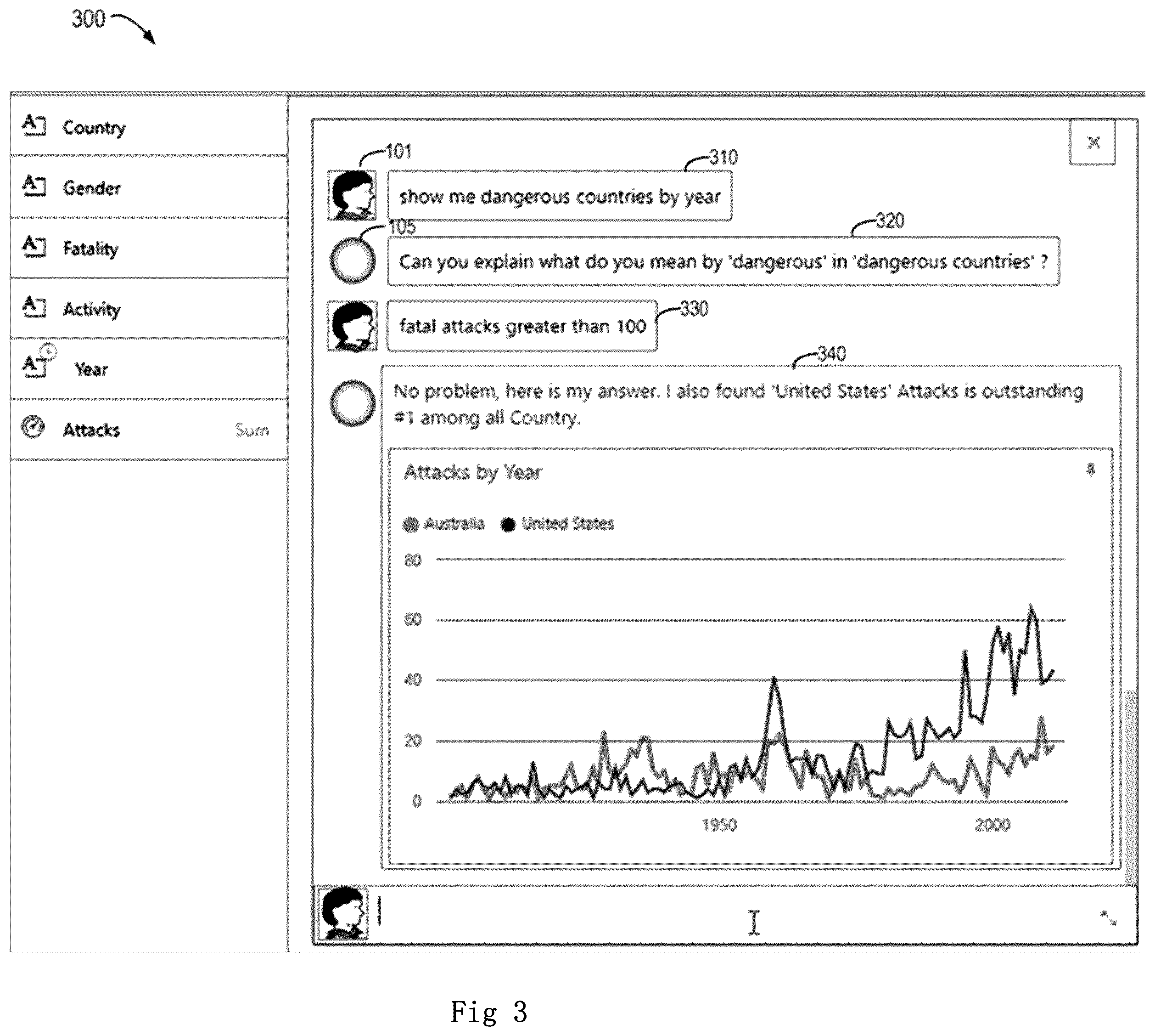 Patent US12353833 Figure 3 – Conversational data analysis