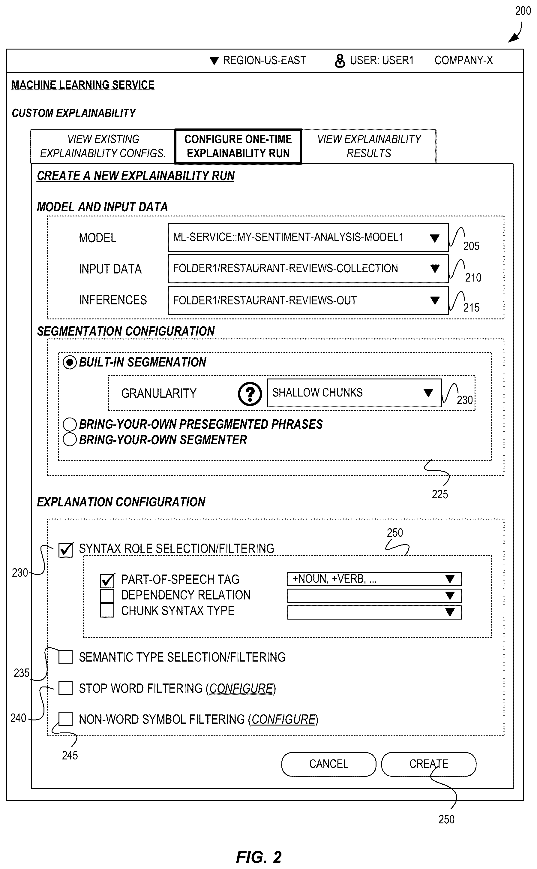 Patent US12353837 Figure 2 – Customizable framework for natural language processing explainability