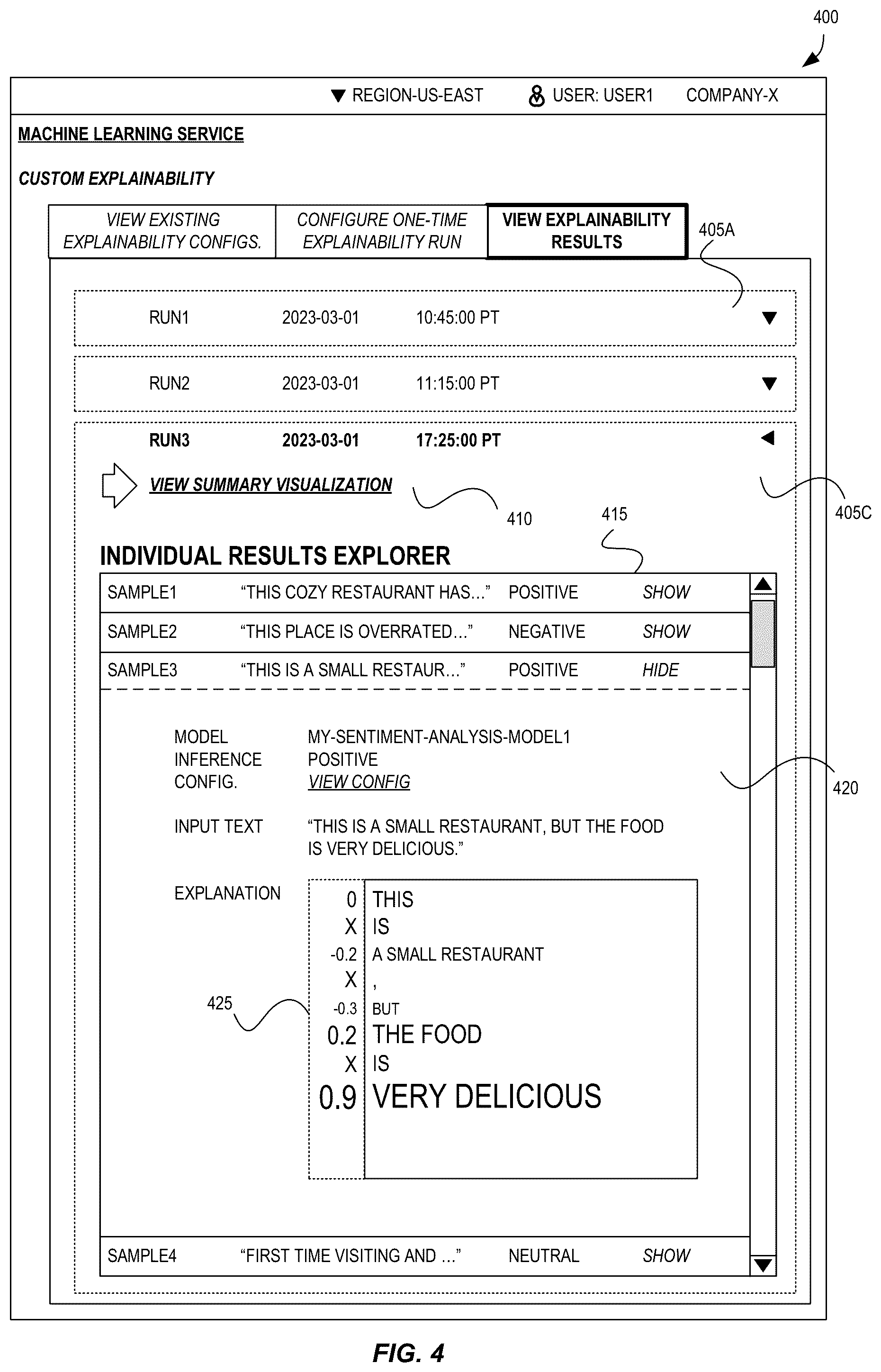 Patent US12353837 Figure 4 – Customizable framework for natural language processing explainability