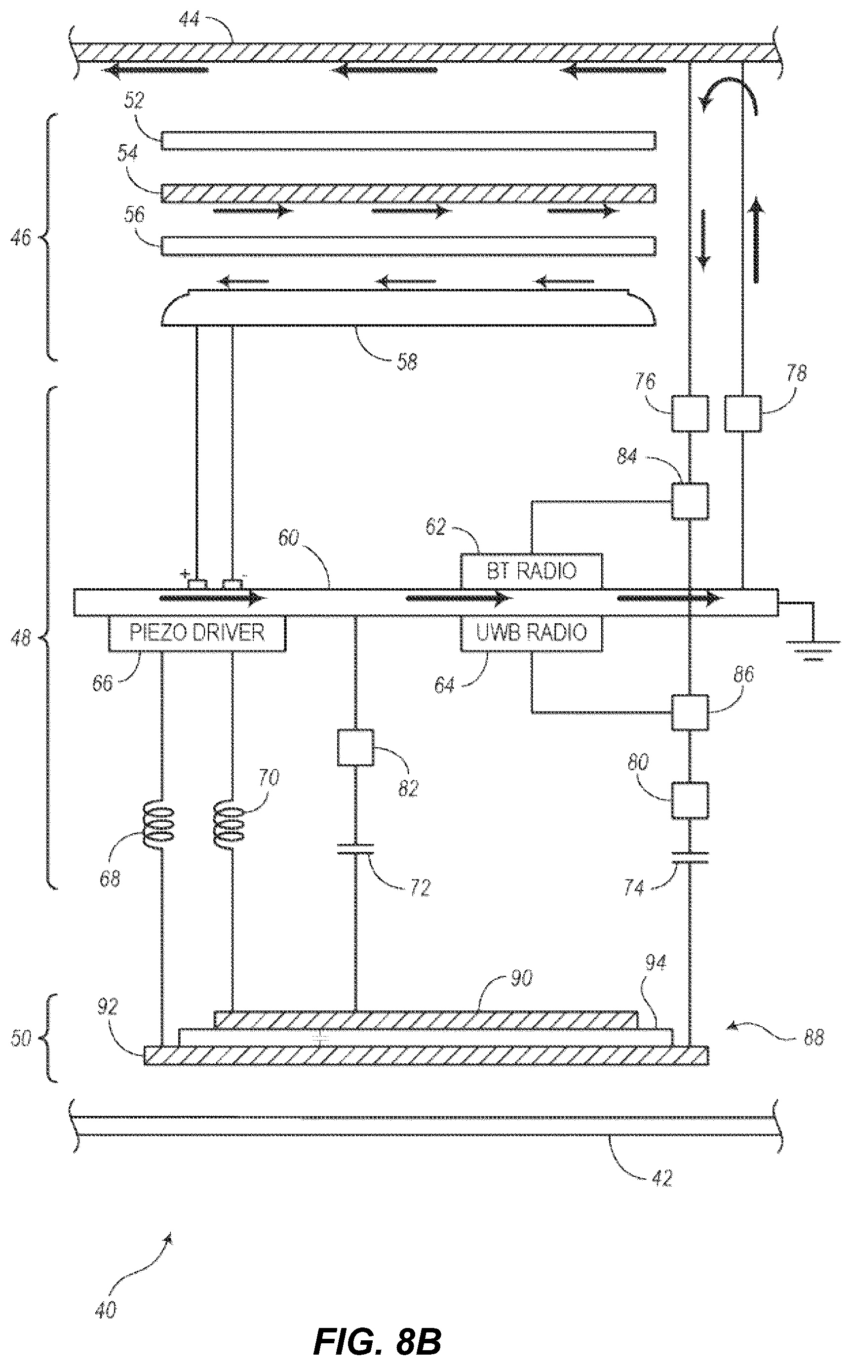 Patent US12353934 Figure 8 – Tracker tag with dual-purpose antenna components