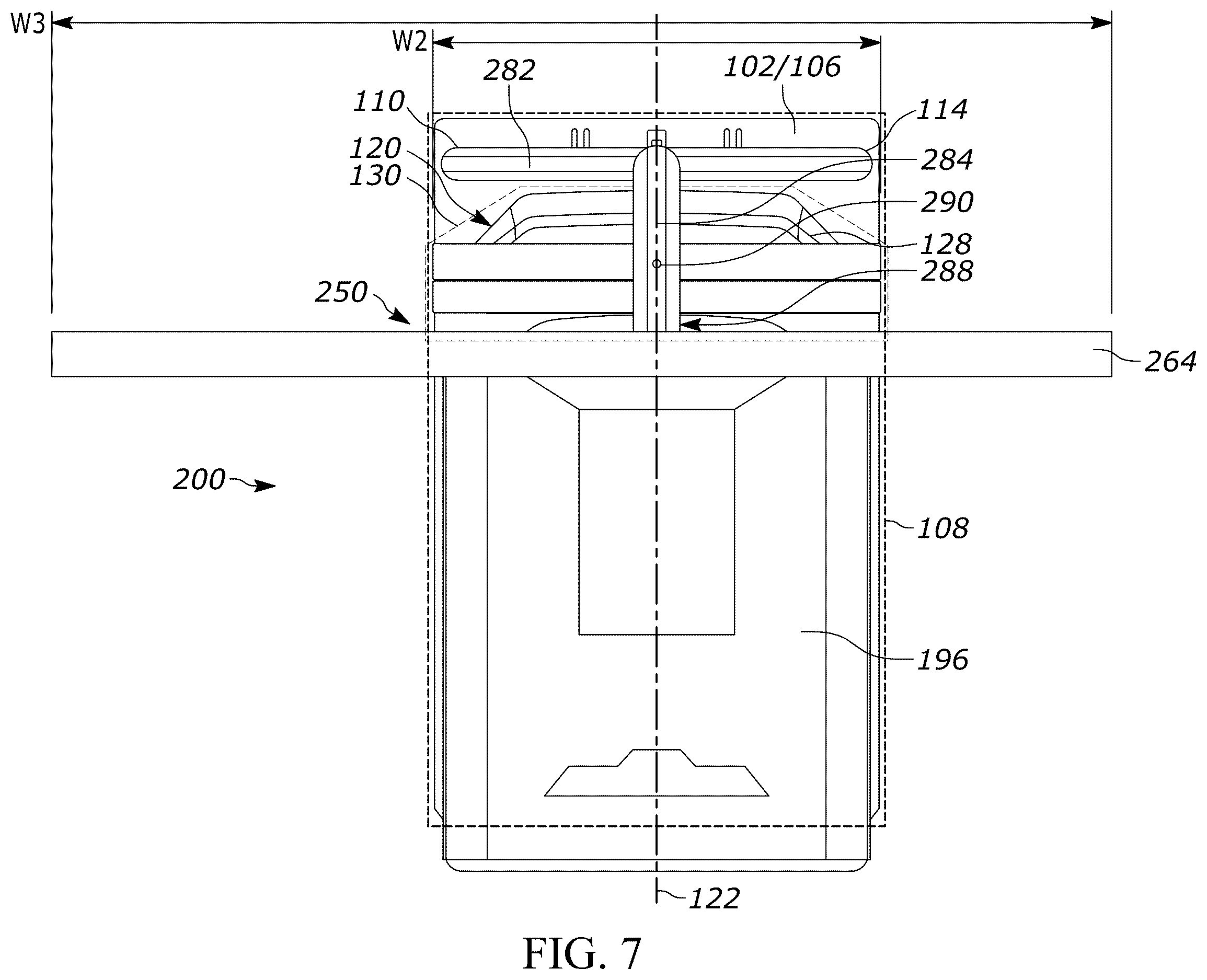 Patent US12353951 Figure 7 – Bioptic indicia reader assembly with an accessory structure having a crossbar over the bioptic indicia reader