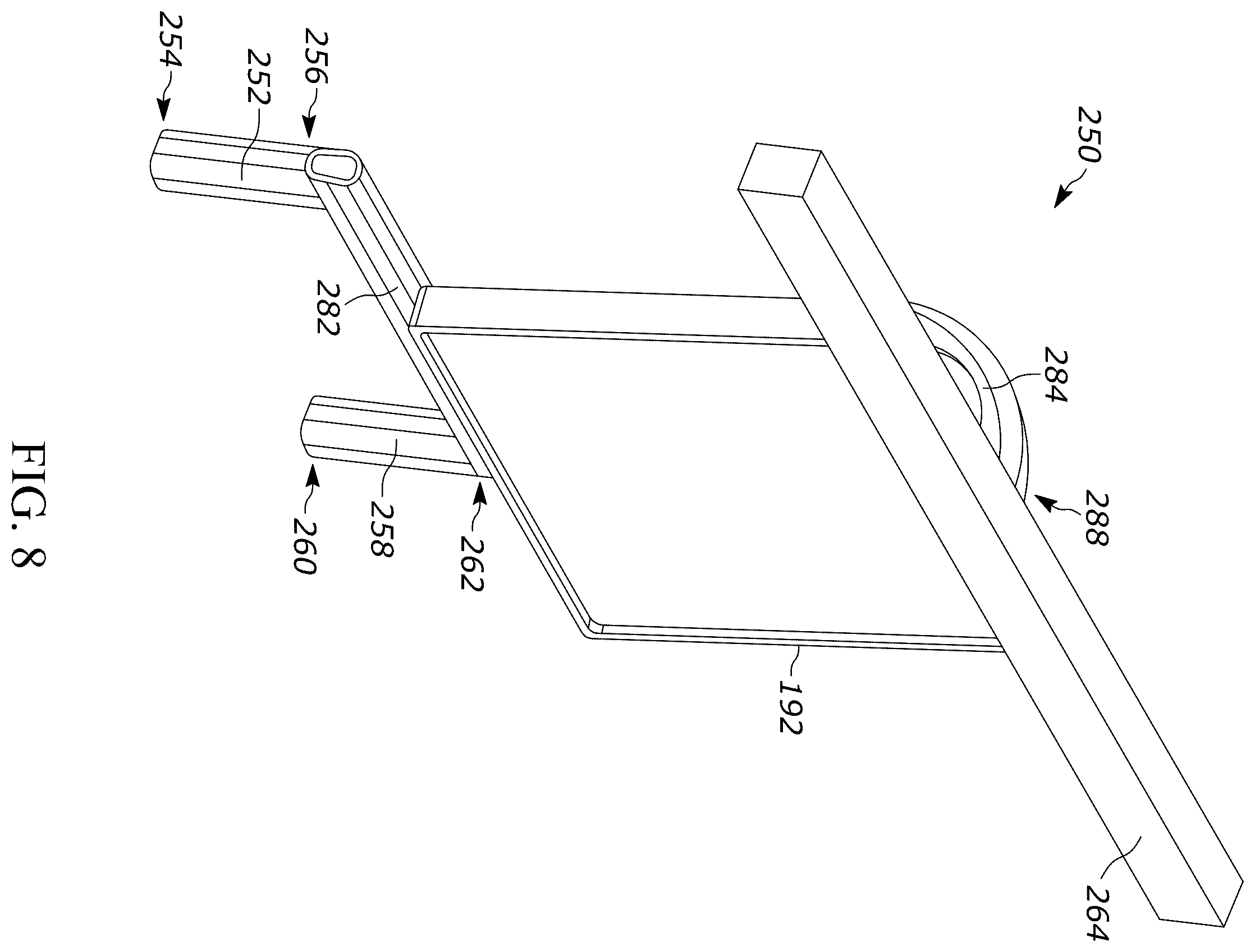 Patent US12353951 Figure 8 – Bioptic indicia reader assembly with an accessory structure having a crossbar over the bioptic indicia reader