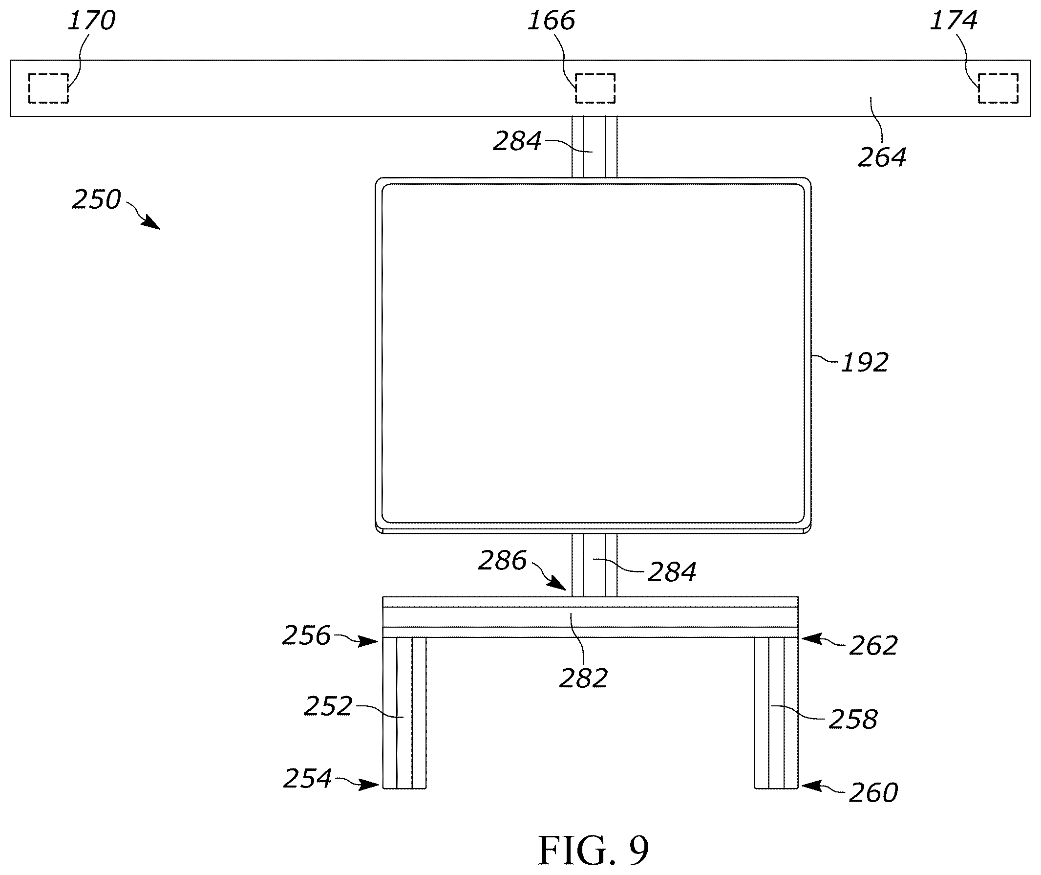 Patent US12353951 Figure 9 – Bioptic indicia reader assembly with an accessory structure having a crossbar over the bioptic indicia reader