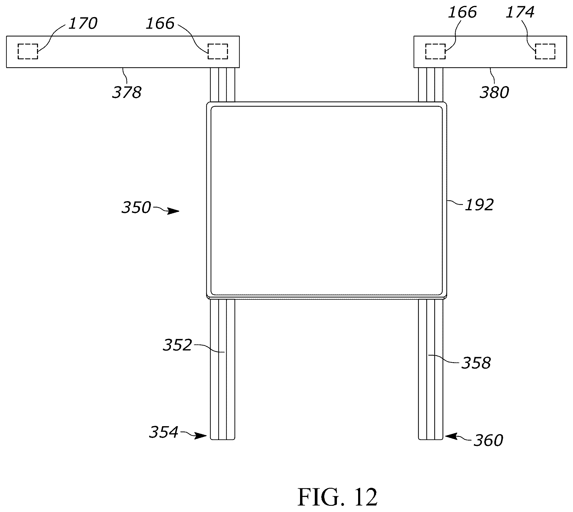 Patent US12353951 Figure 12 – Bioptic indicia reader assembly with an accessory structure having a crossbar over the bioptic indicia reader