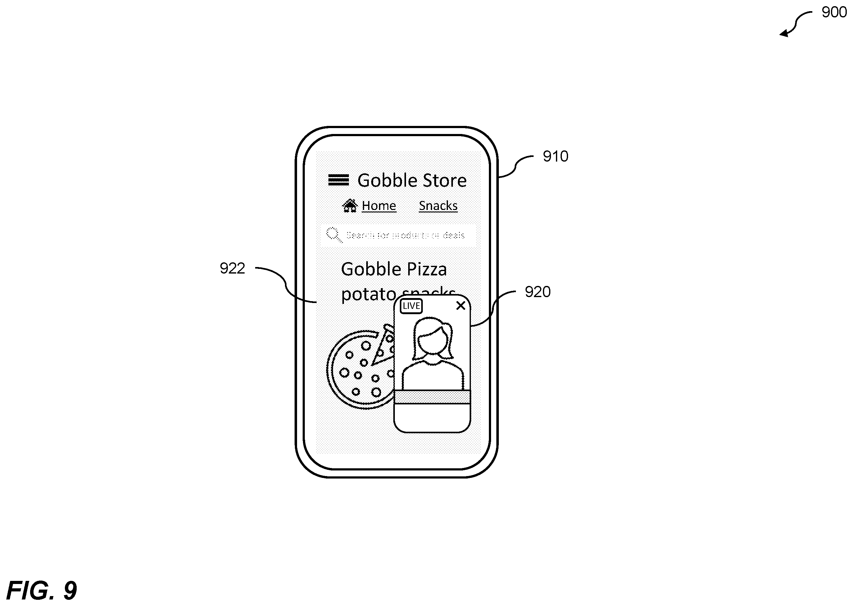 Patent US12356045 Figure 9 – Video stream interface based on third-party webpage information