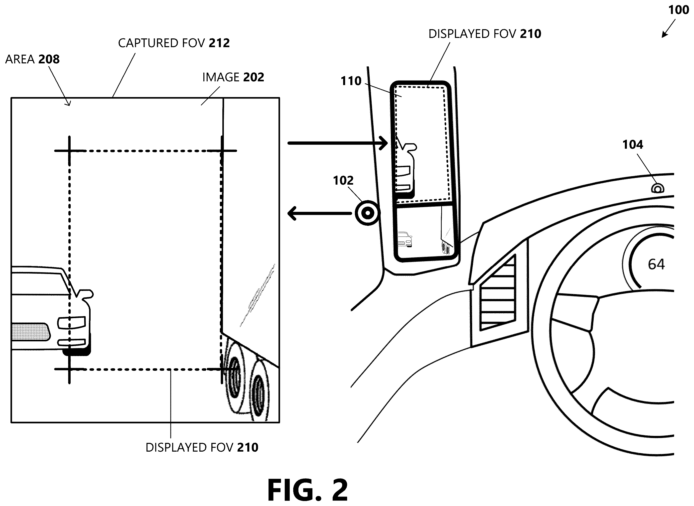 Patent US12356120 Figure 2 – Digital mirror field of view automatic adjustment