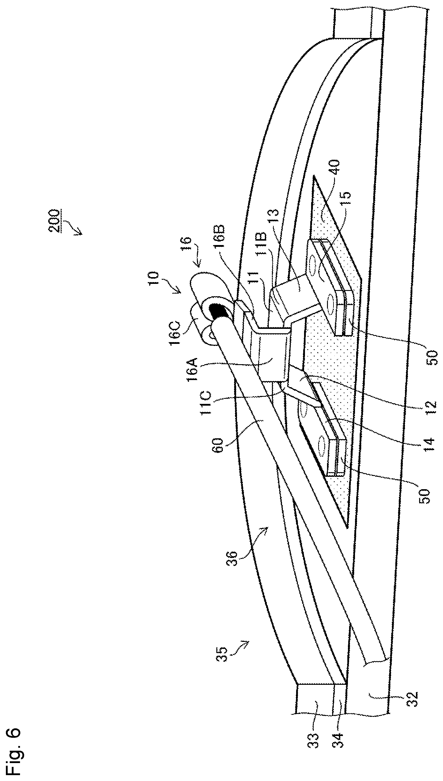 Patent US12356516 Figure 6 – Vehicle window glass with metal terminal