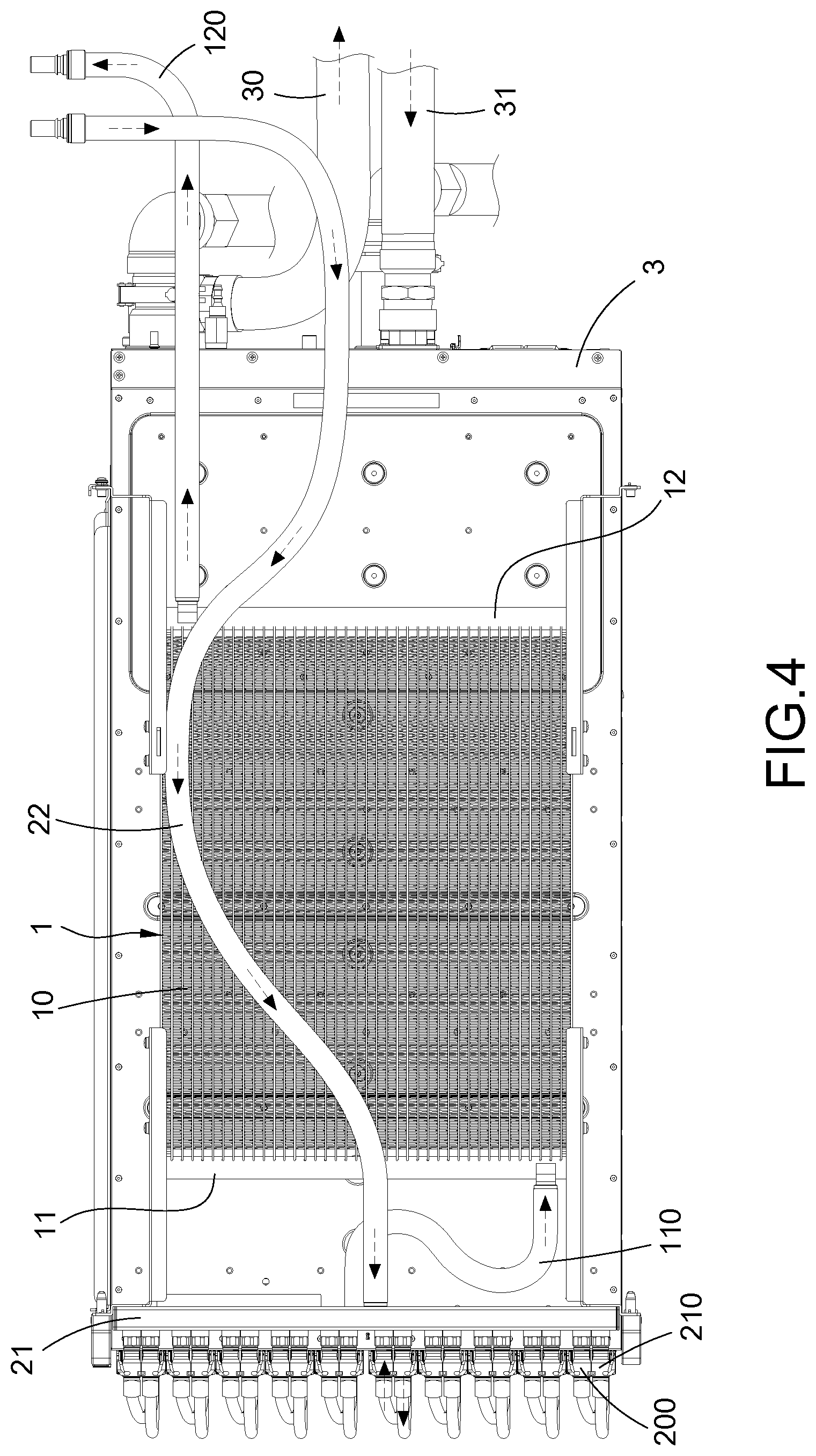 Patent US12356589 Figure 4 – Pre-cooling device integrated liquid cooling distributor and its server liquid cooling system