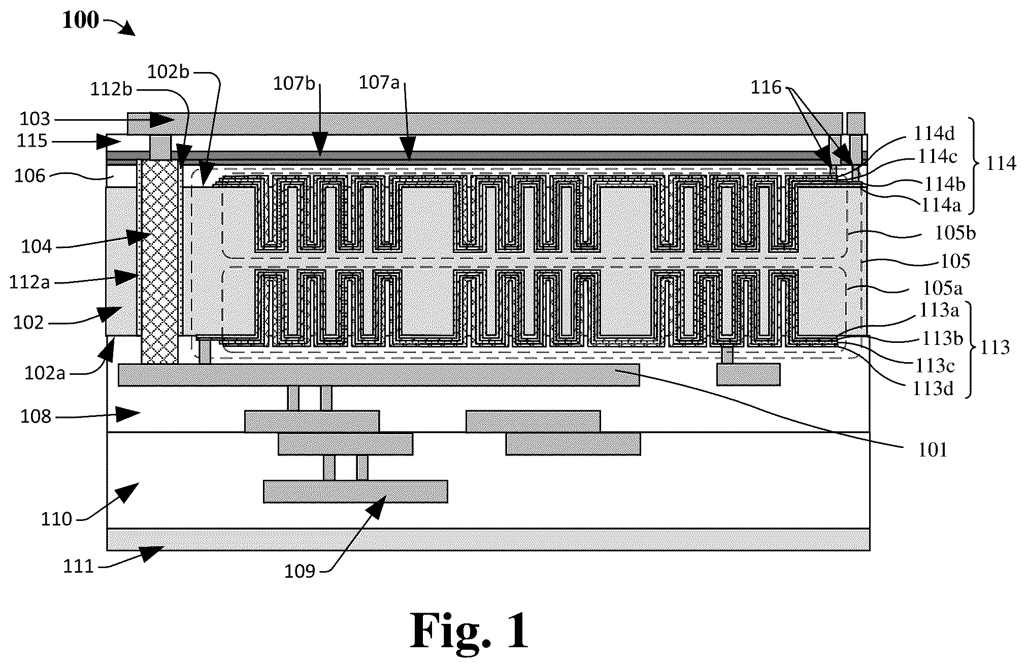 Patent US12356639 Figure 1 – Double-sided stacked DTC structure