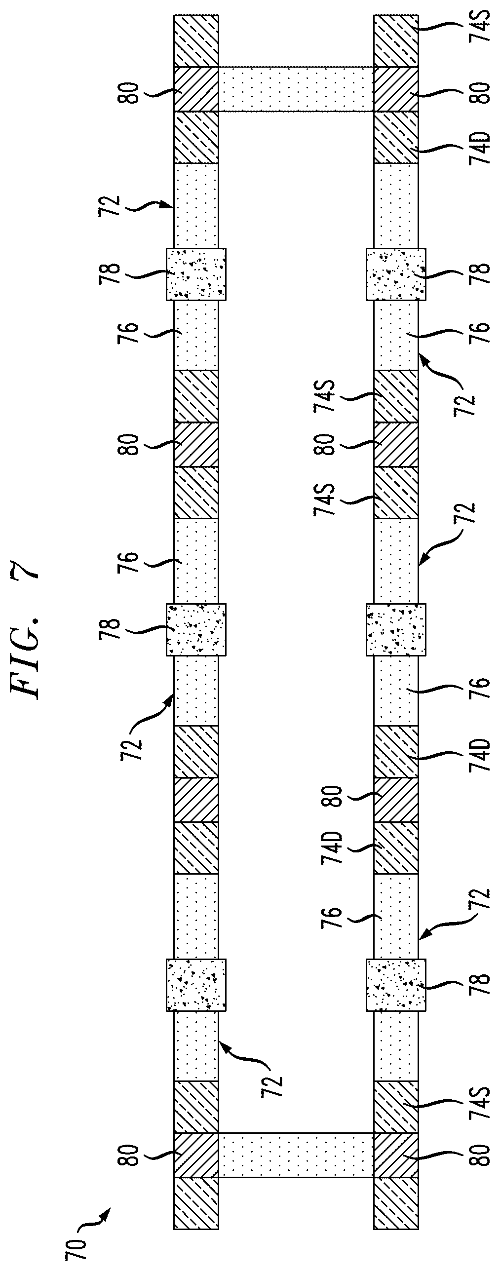 Patent US12356685 Figure 8 – Looped long channel field-effect transistor