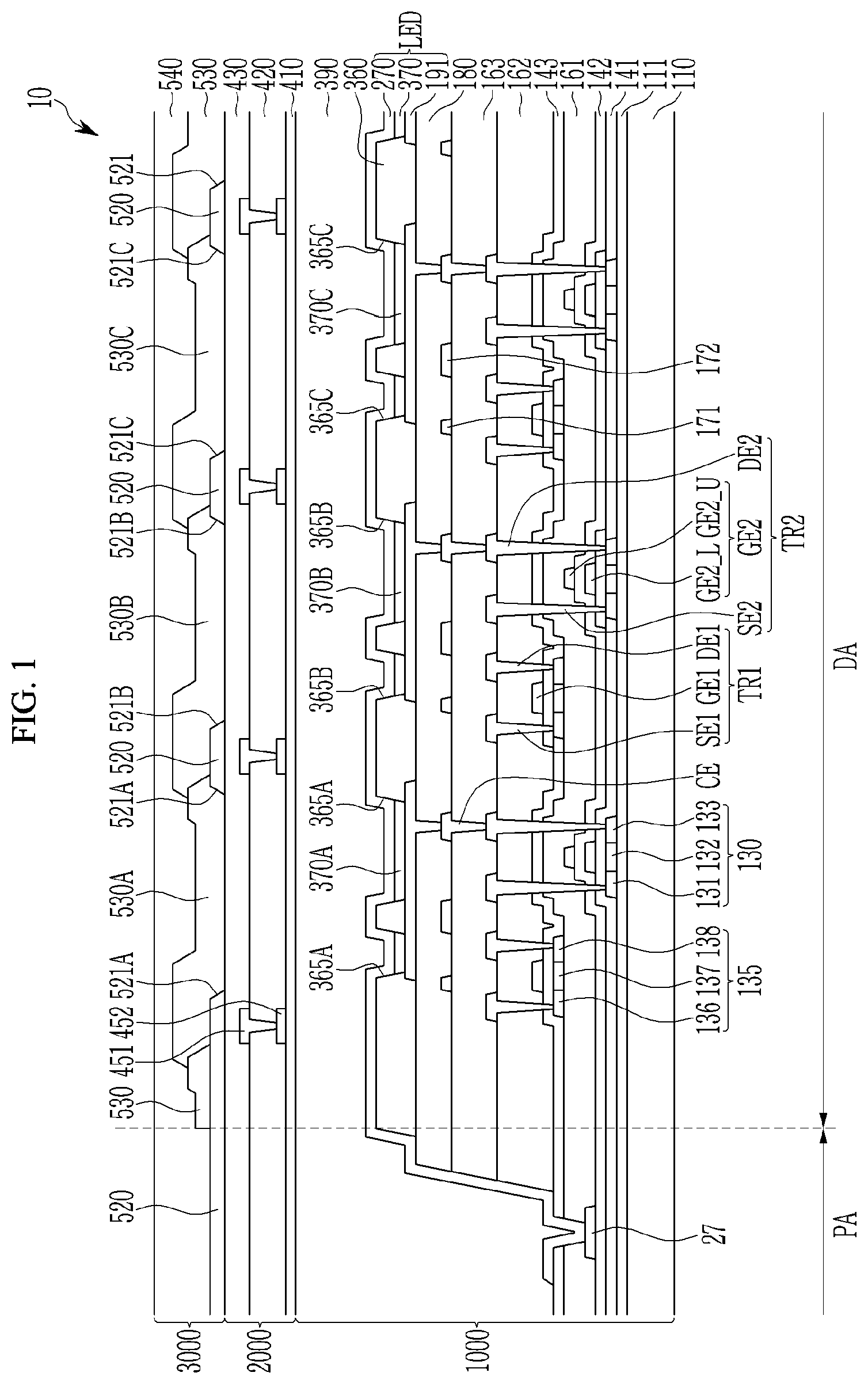 Patent US12356823 Figure 1 – Display device that can prevent deterioration of transmittance while preventing contrast deterioration