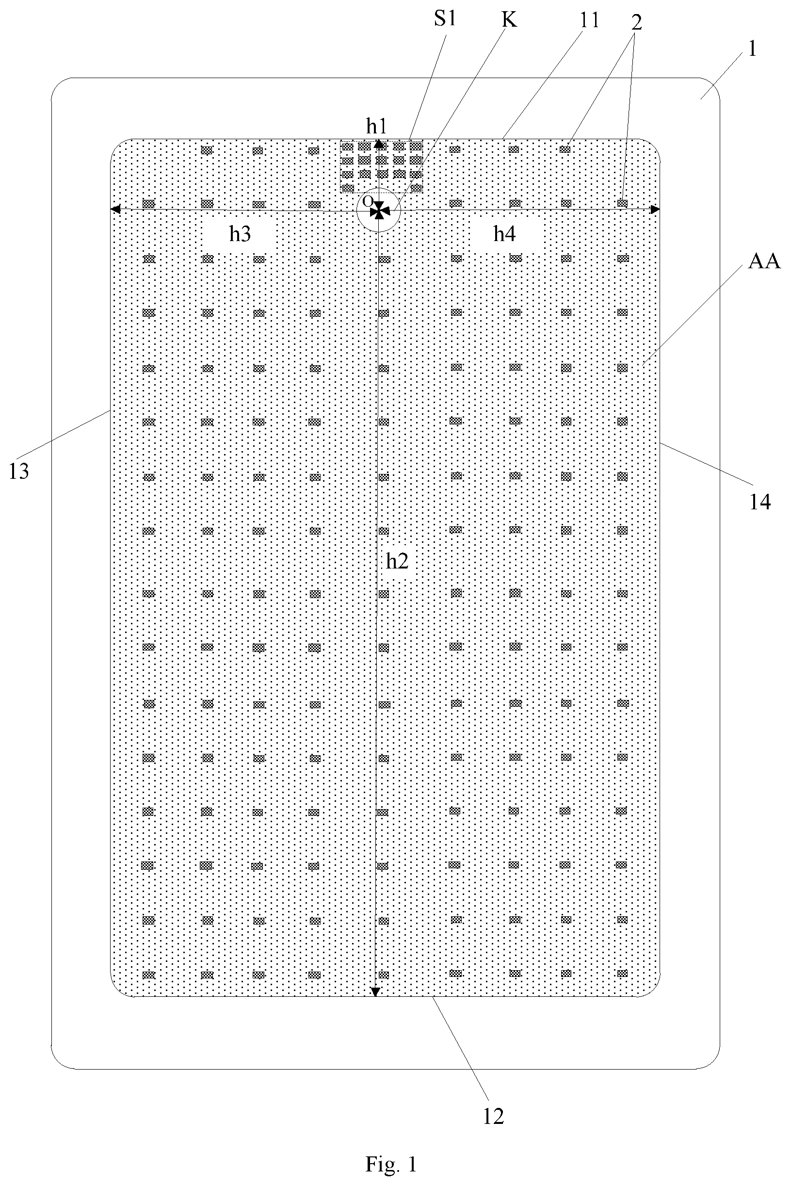 Patent US12356835 Figure 1 – Display panel with a through hole and display regions having different distribution densities of spacers, and display apparatus