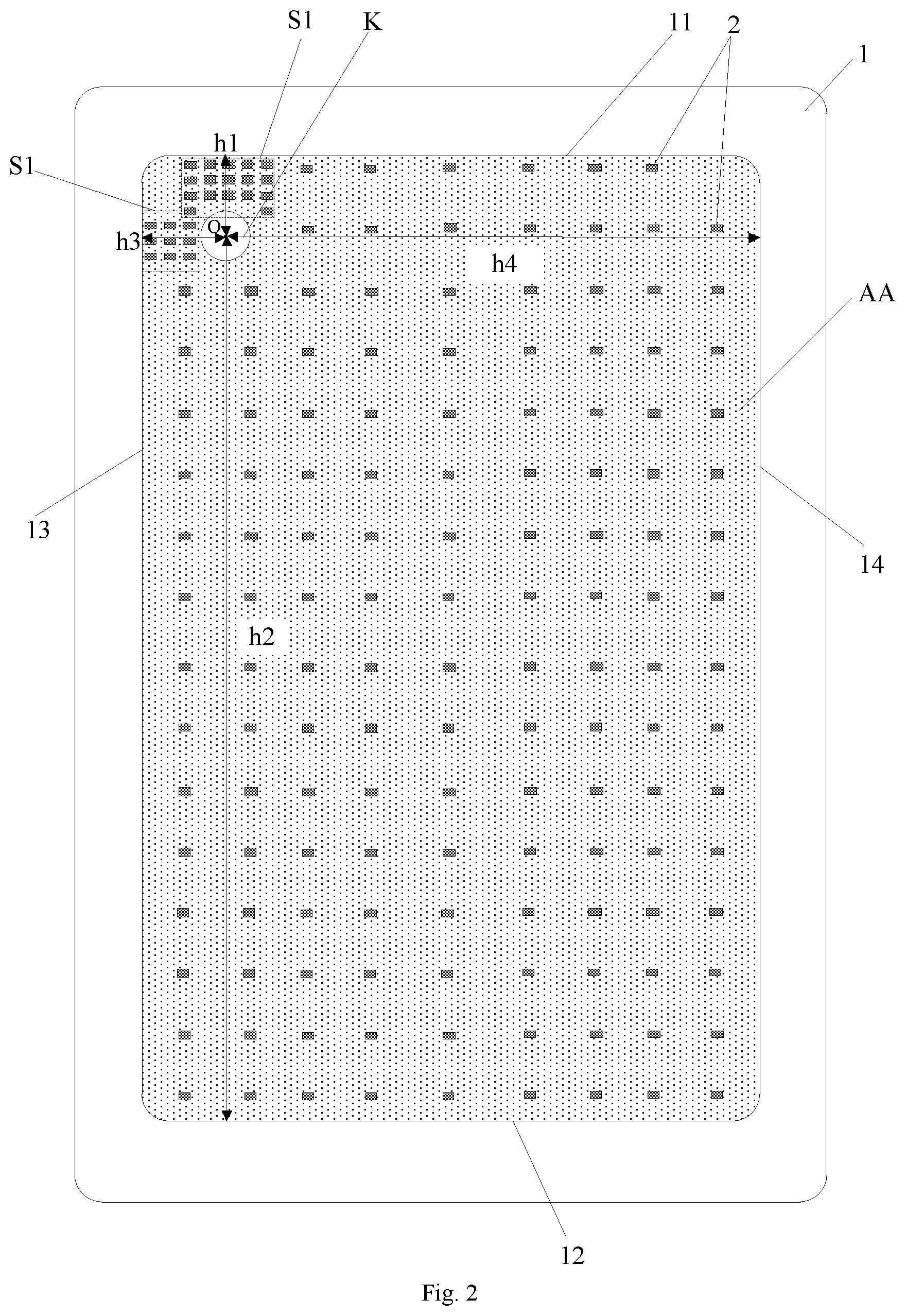 Patent US12356835 Figure 2 – Display panel with a through hole and display regions having different distribution densities of spacers, and display apparatus
