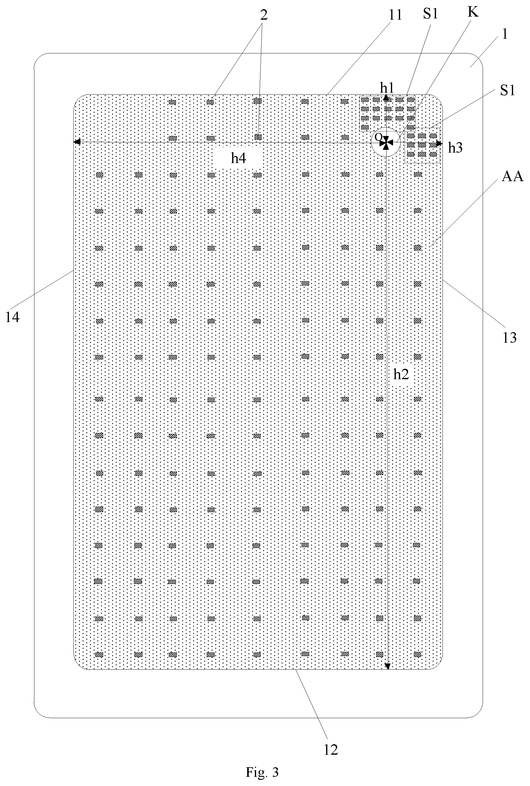 Patent US12356835 Figure 3 – Display panel with a through hole and display regions having different distribution densities of spacers, and display apparatus