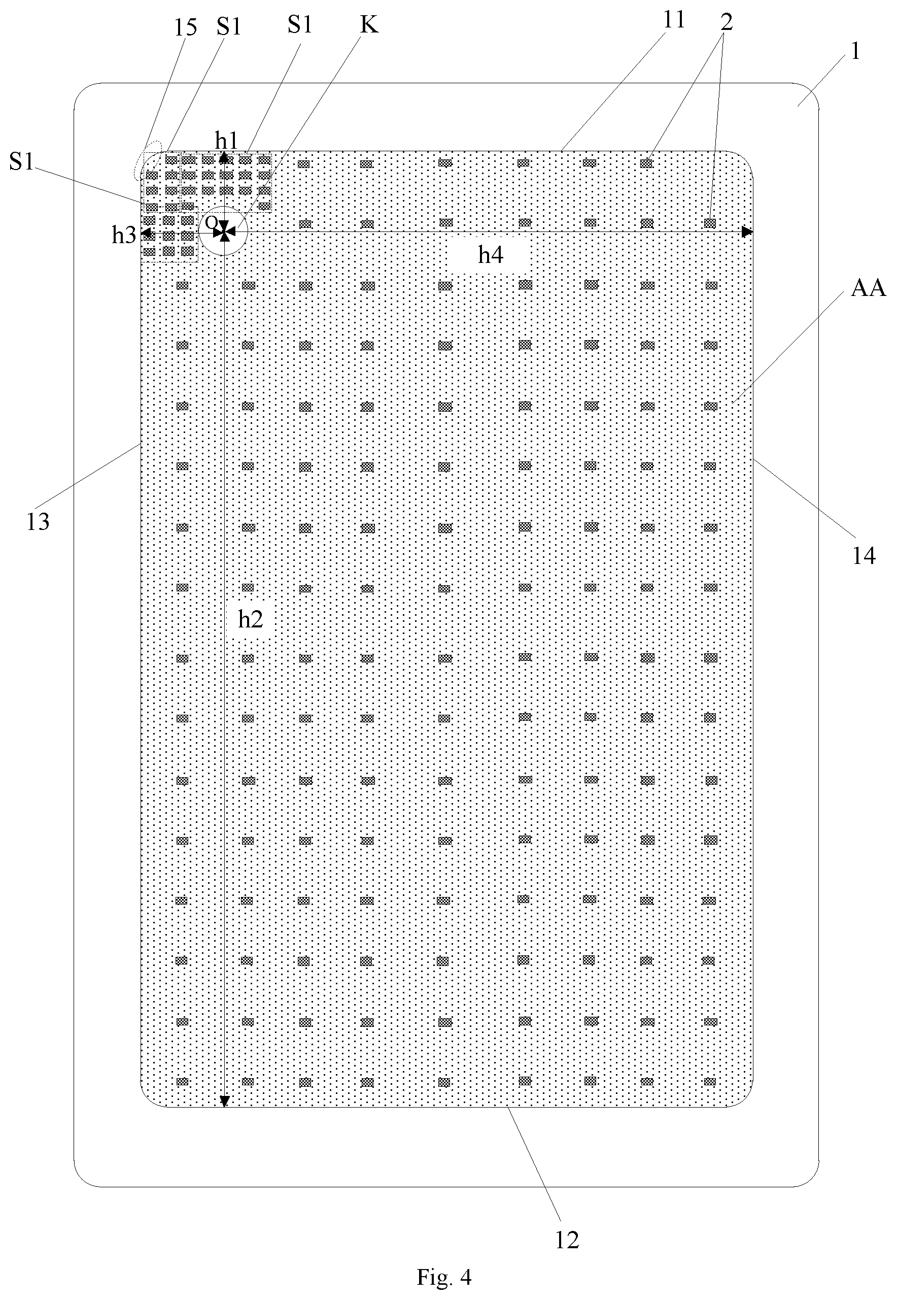 Patent US12356835 Figure 4 – Display panel with a through hole and display regions having different distribution densities of spacers, and display apparatus