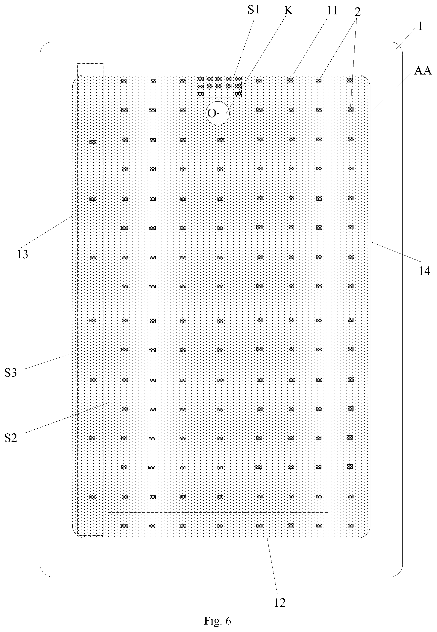 Patent US12356835 Figure 6 – Display panel with a through hole and display regions having different distribution densities of spacers, and display apparatus
