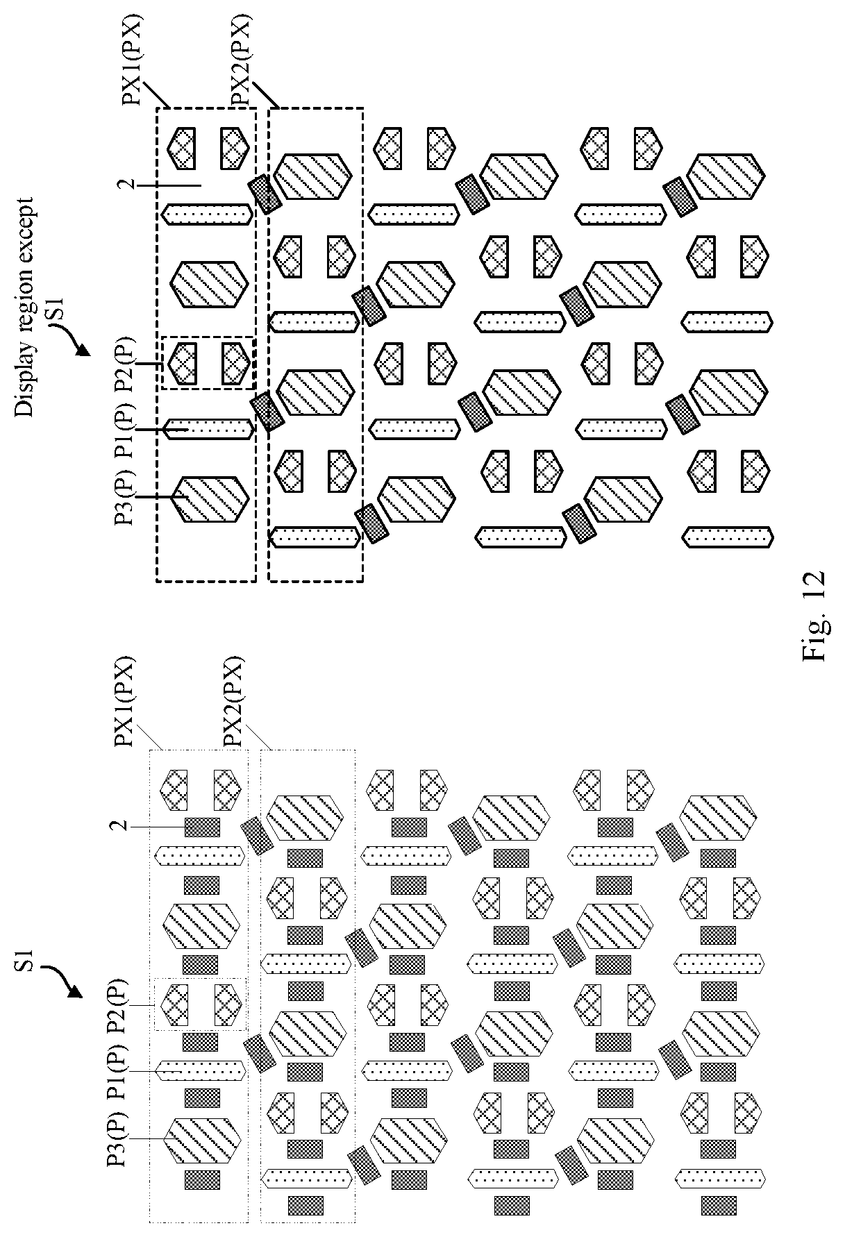 Patent US12356835 Figure 12 – Display panel with a through hole and display regions having different distribution densities of spacers, and display apparatus