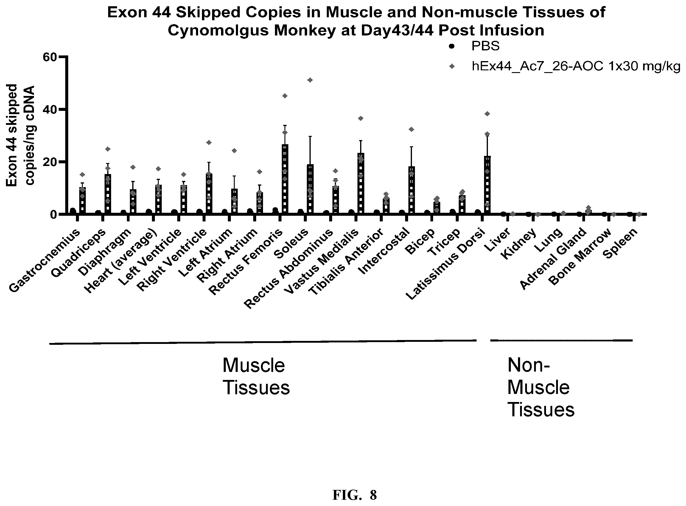 Patent US12359202 Figure 11 – Anti-transferrin receptor antibody-PMO conjugates for inducing DMD exon 44 skipping