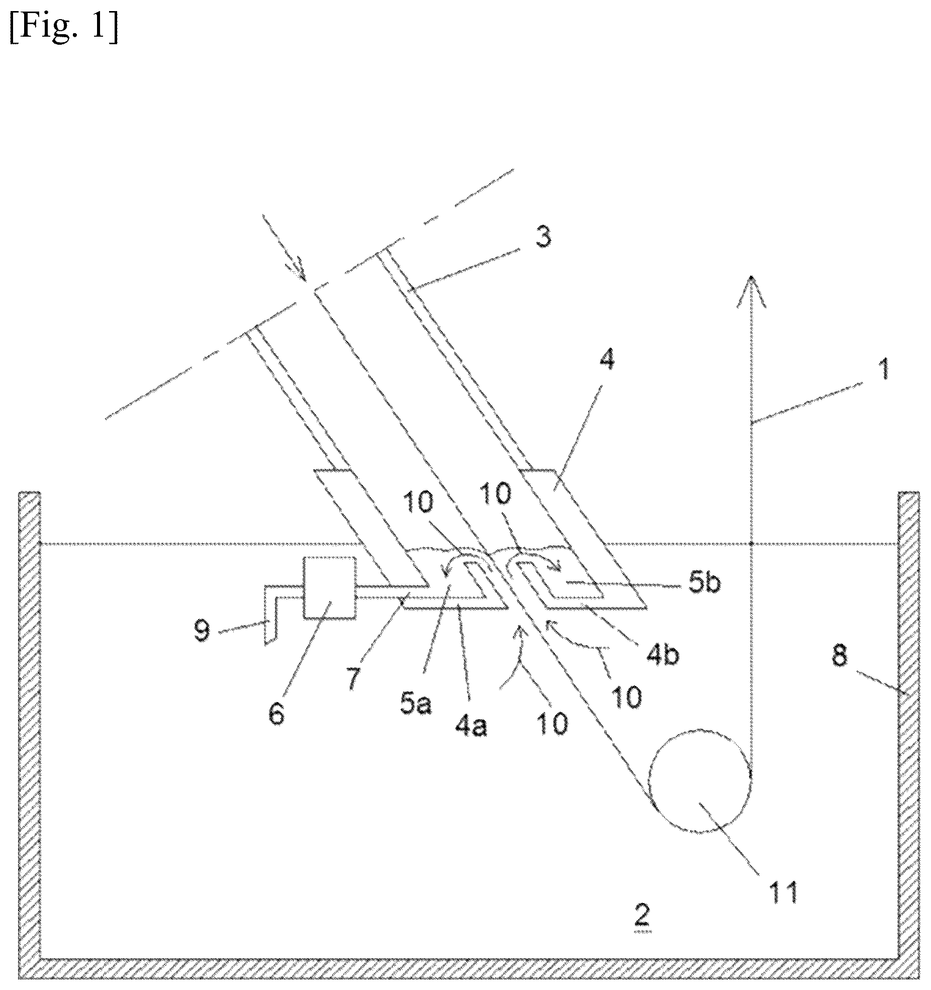 Patent US12359296 Figure 1 – Device for removing mattes from the surface of a liquid metal bath inside a duct of a line for continuously coating a metal strip