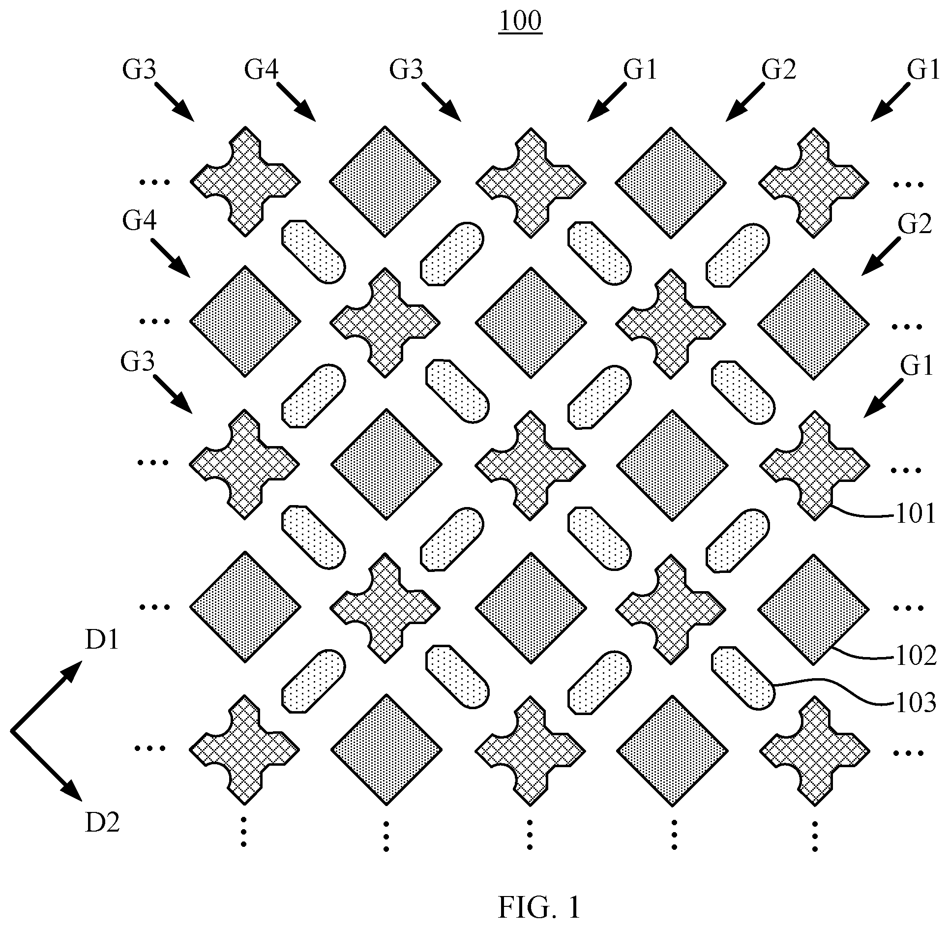 Patent US12359301 Figure 1 – Pixel arrangement, manufacturing method thereof, display panel, display device and mask