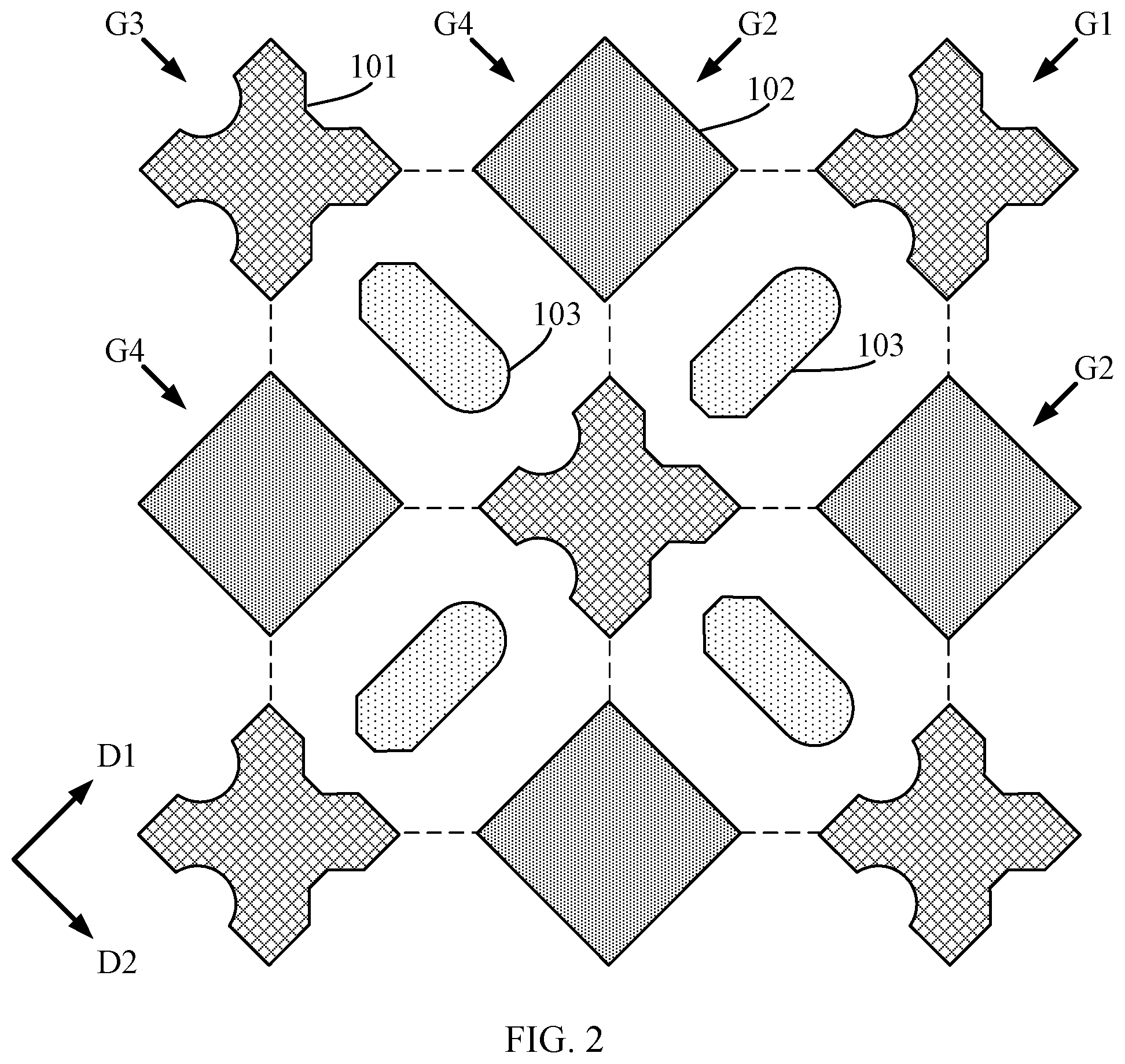Patent US12359301 Figure 2 – Pixel arrangement, manufacturing method thereof, display panel, display device and mask