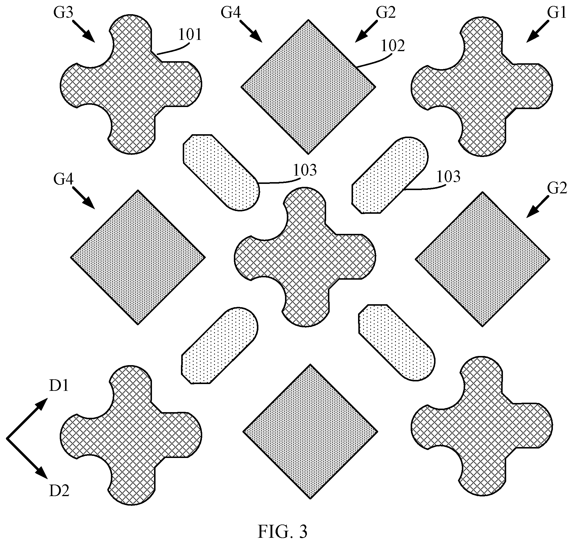 Patent US12359301 Figure 3 – Pixel arrangement, manufacturing method thereof, display panel, display device and mask