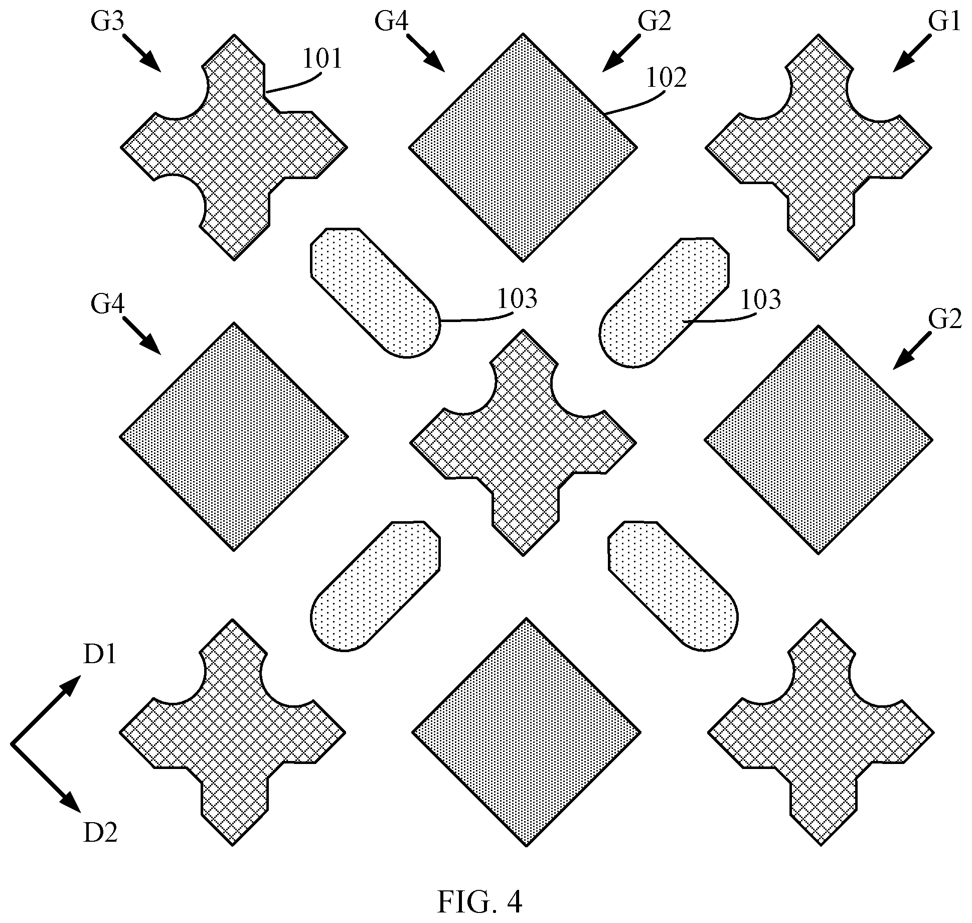 Patent US12359301 Figure 4 – Pixel arrangement, manufacturing method thereof, display panel, display device and mask