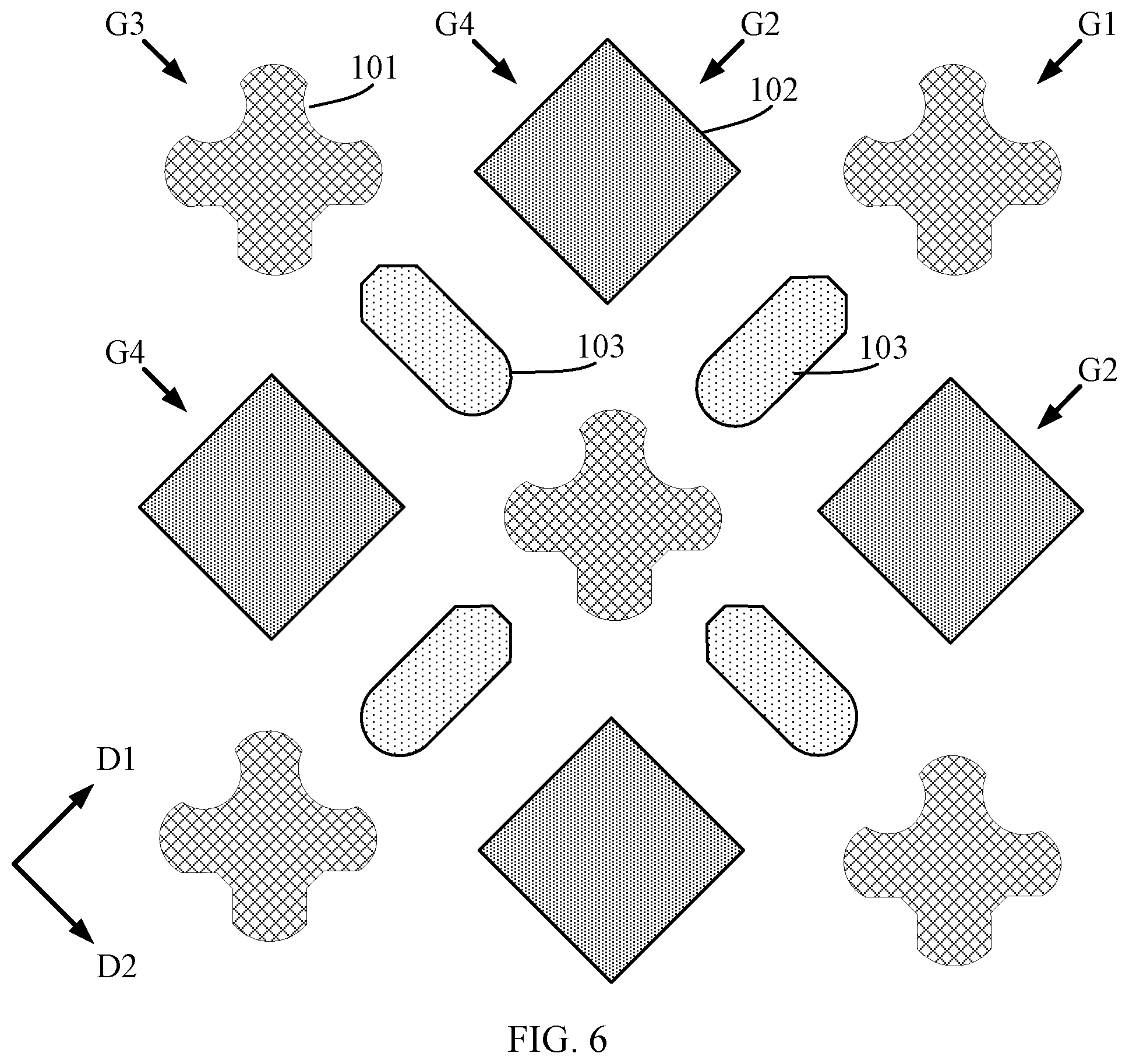 Patent US12359301 Figure 6 – Pixel arrangement, manufacturing method thereof, display panel, display device and mask