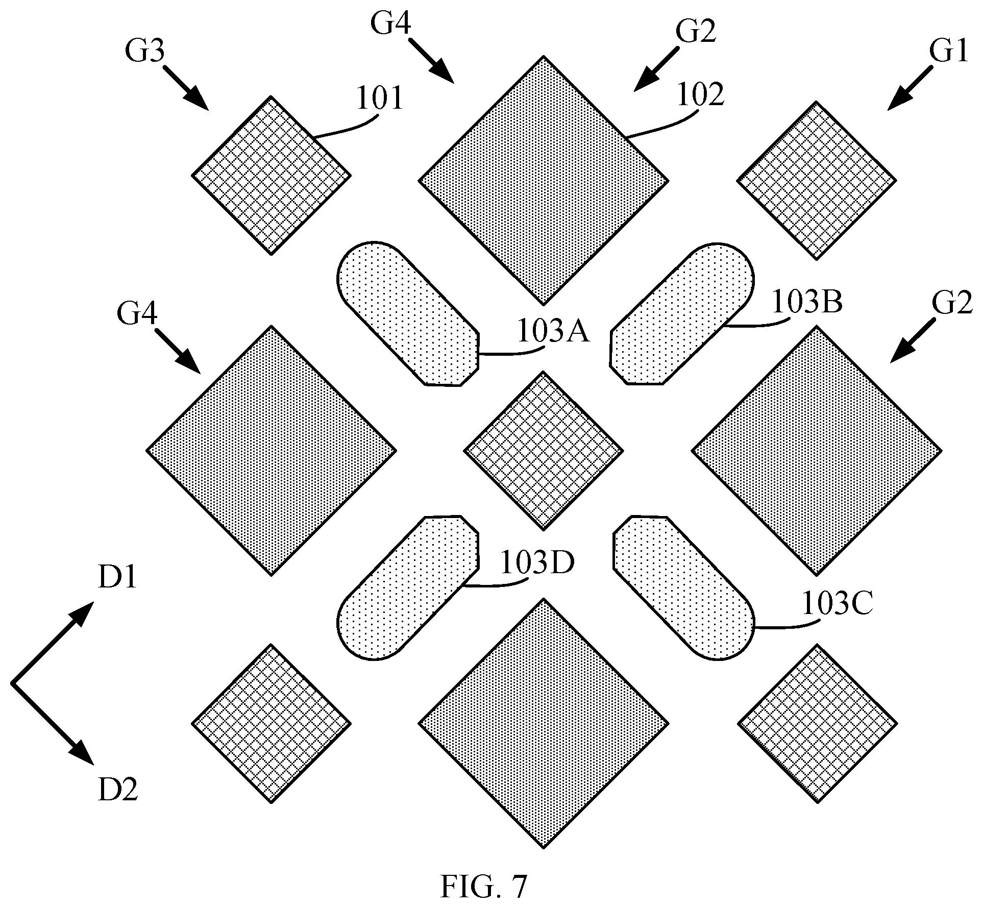 Patent US12359301 Figure 7 – Pixel arrangement, manufacturing method thereof, display panel, display device and mask