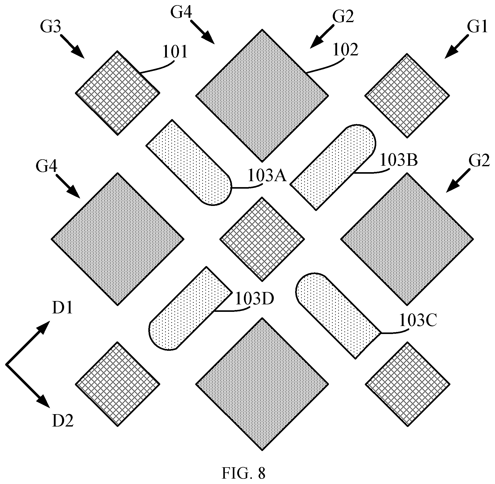 Patent US12359301 Figure 8 – Pixel arrangement, manufacturing method thereof, display panel, display device and mask