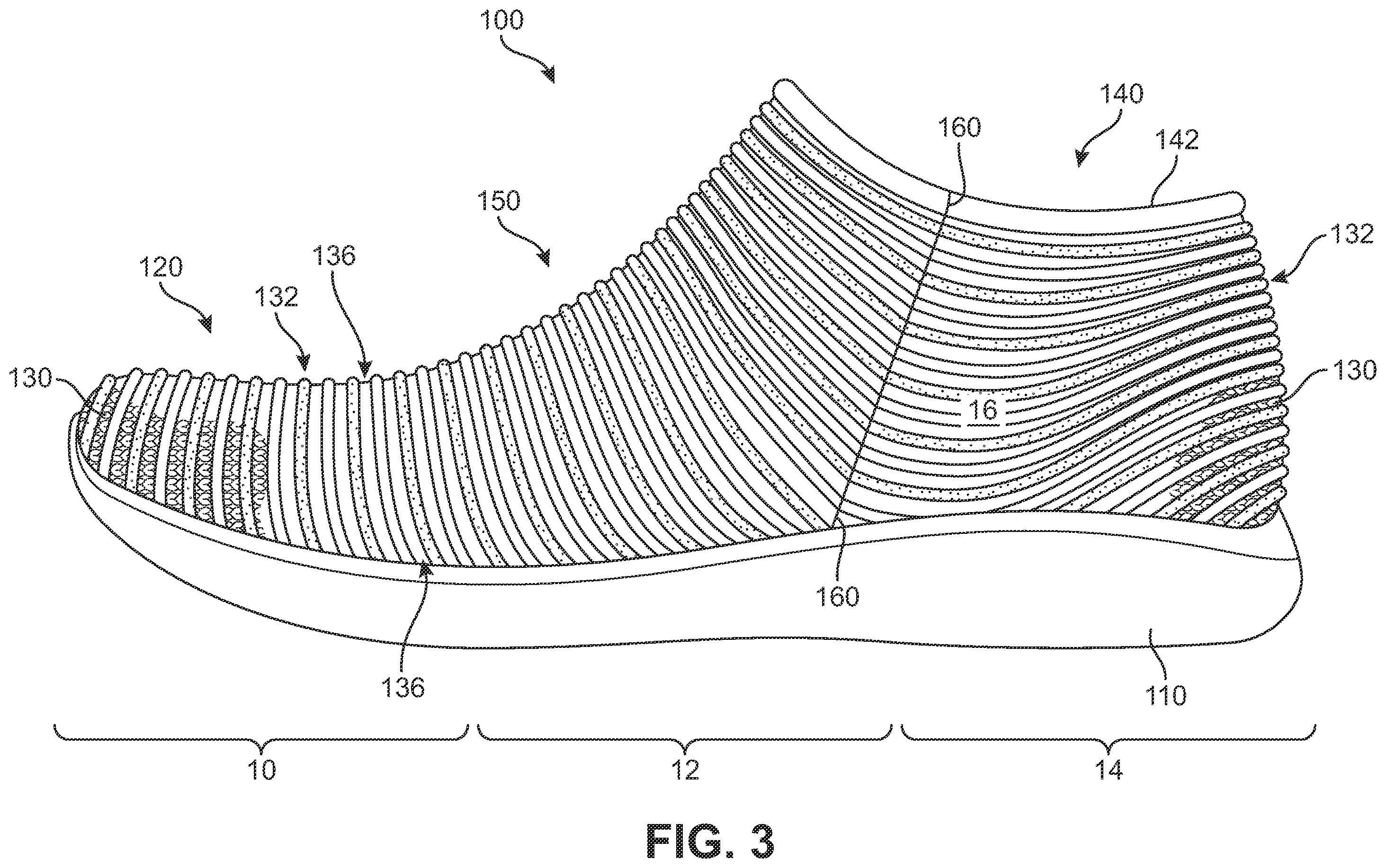 Patent US12359352 Figure 3 – Knitted components exhibiting color shifting effects