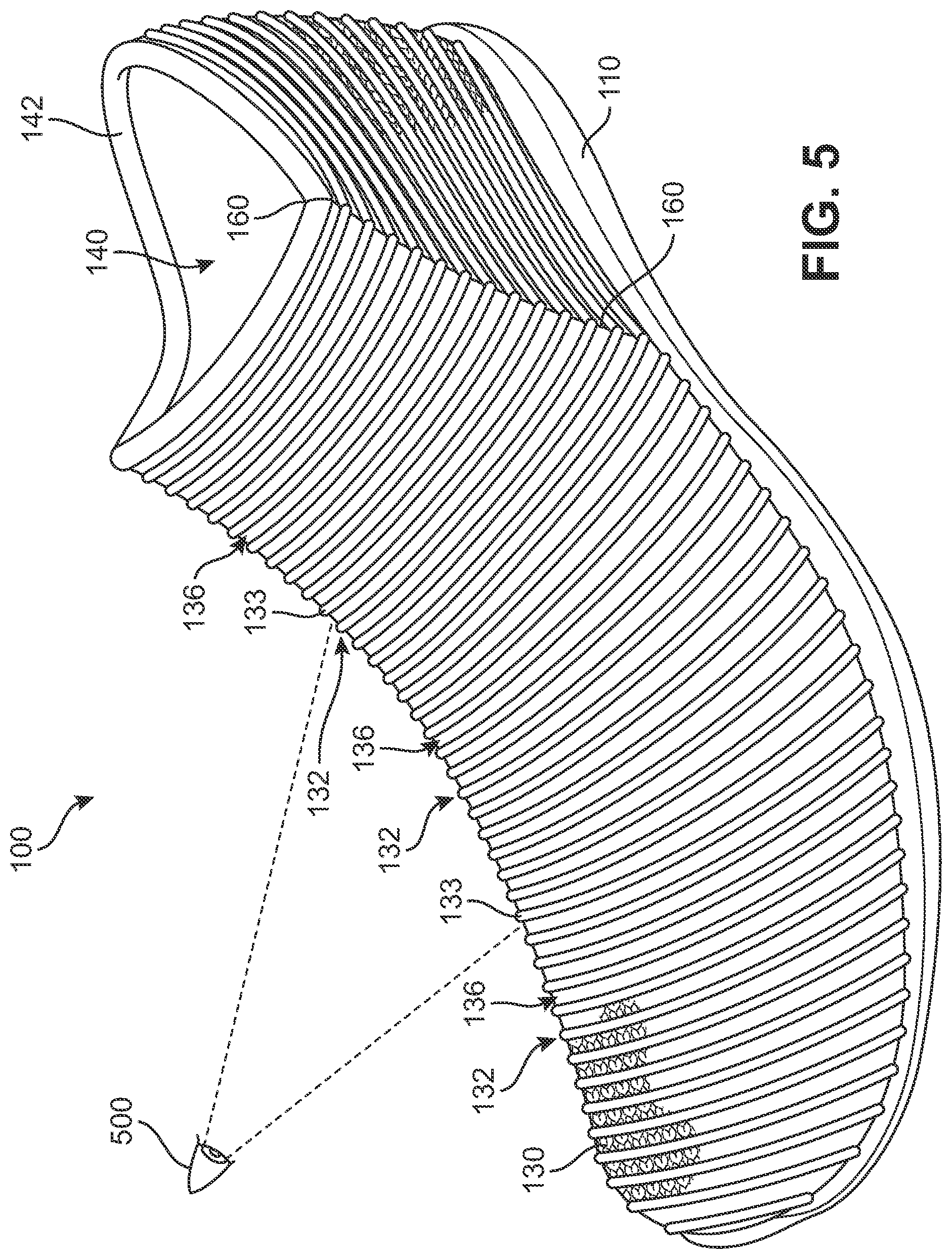 Patent US12359352 Figure 5 – Knitted components exhibiting color shifting effects