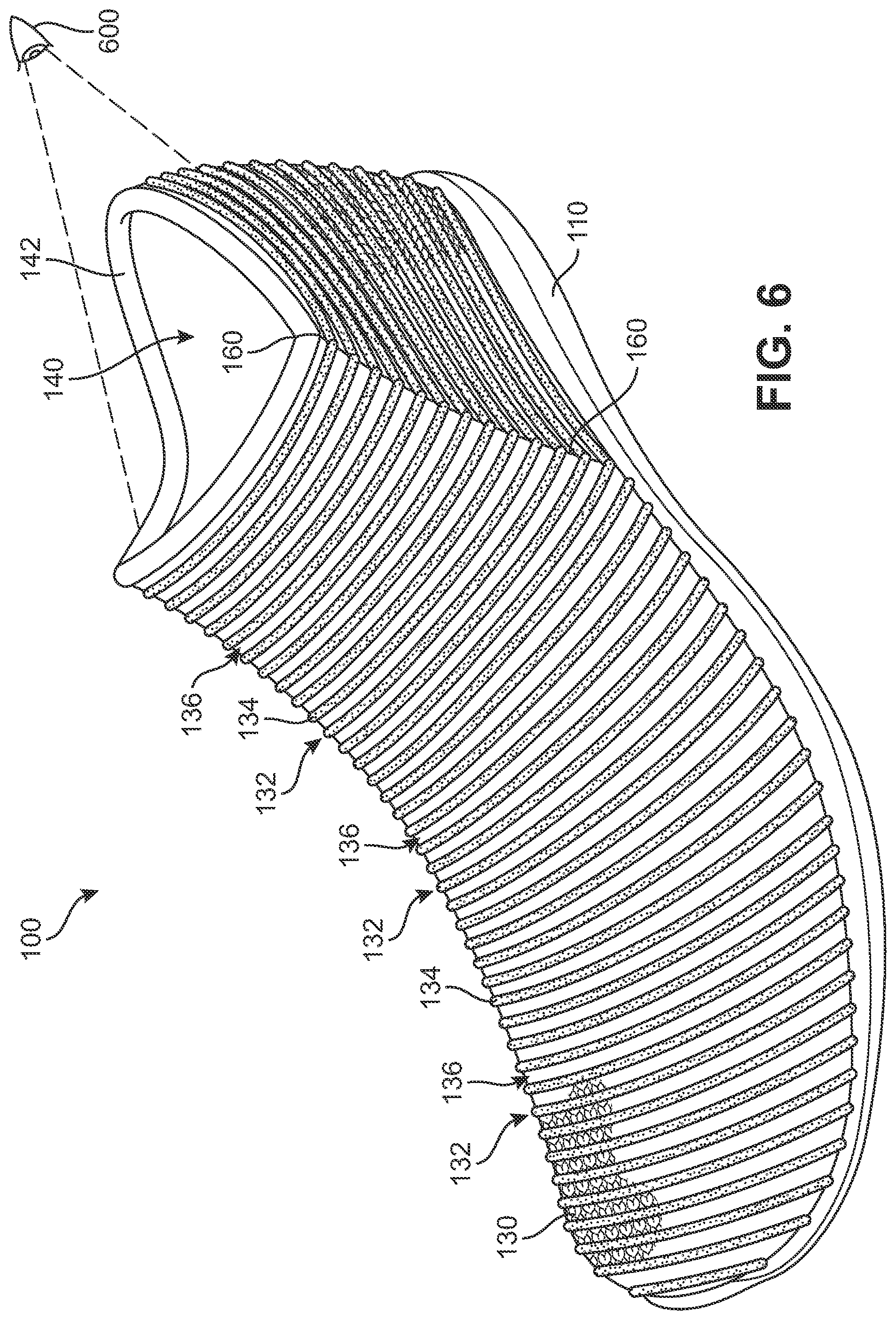 Patent US12359352 Figure 6 – Knitted components exhibiting color shifting effects
