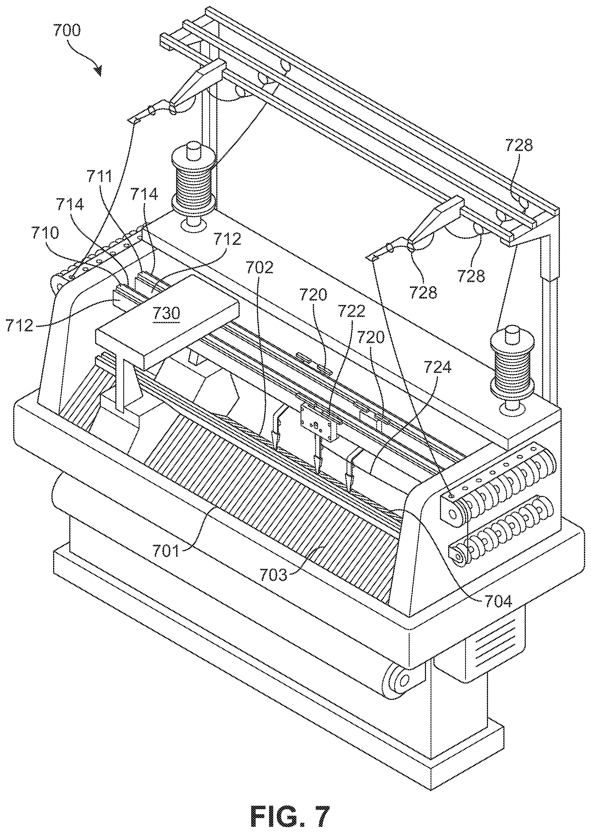 Patent US12359352 Figure 7 – Knitted components exhibiting color shifting effects