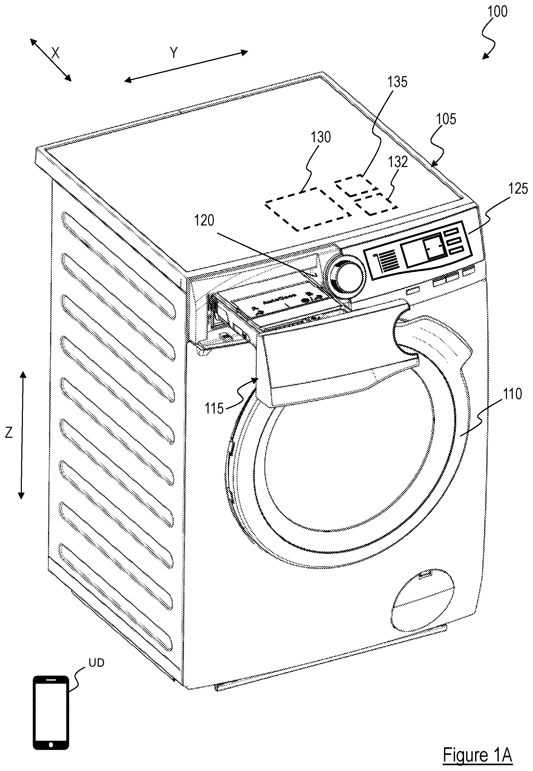 Patent US12359358 Figure 1 – Laundry treatment appliance having selectable treatment agent control modes