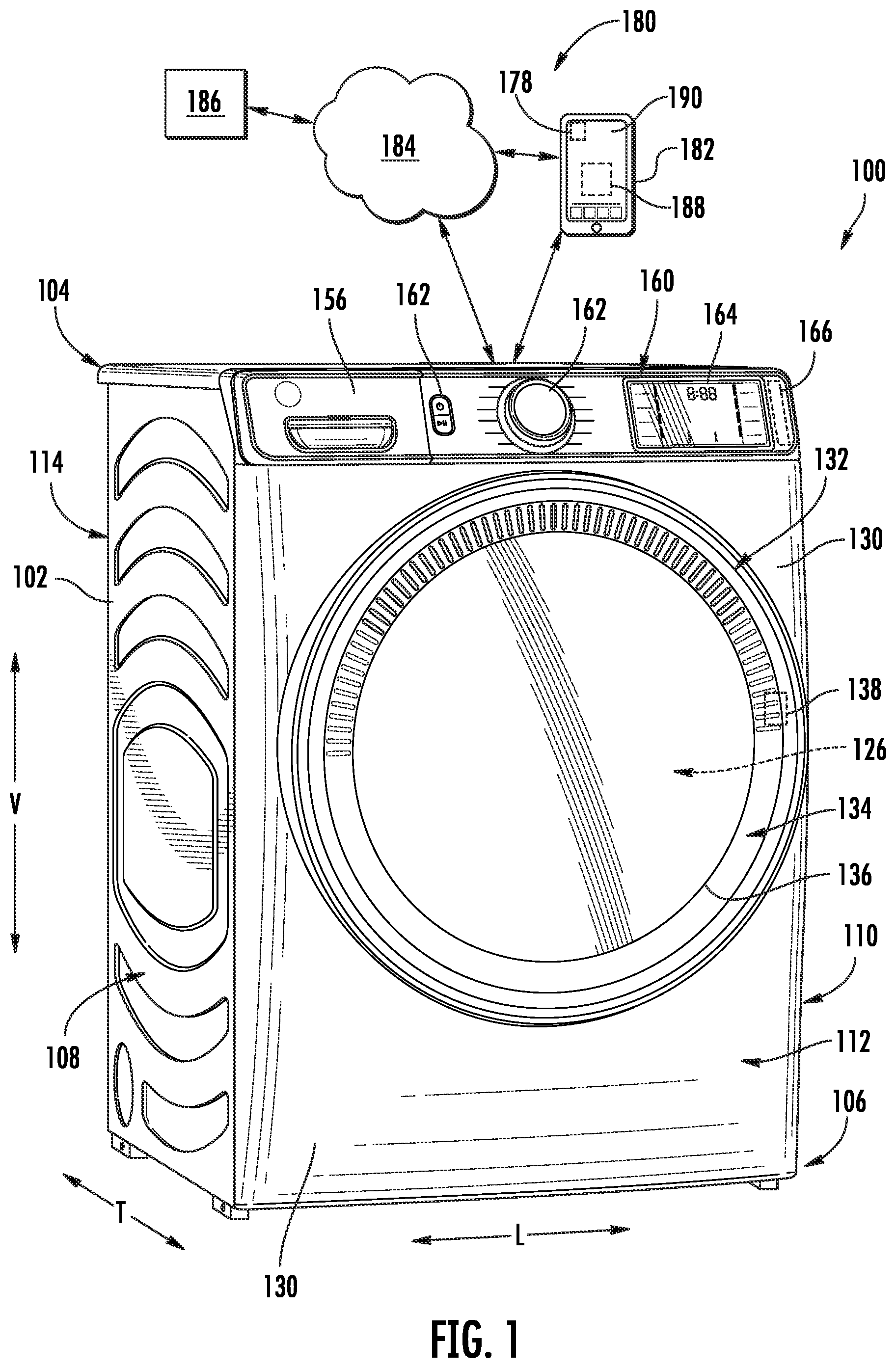 Patent US12359361 Figure 1 – Systems and methods using image recognition processes for improved operation of a laundry appliance
