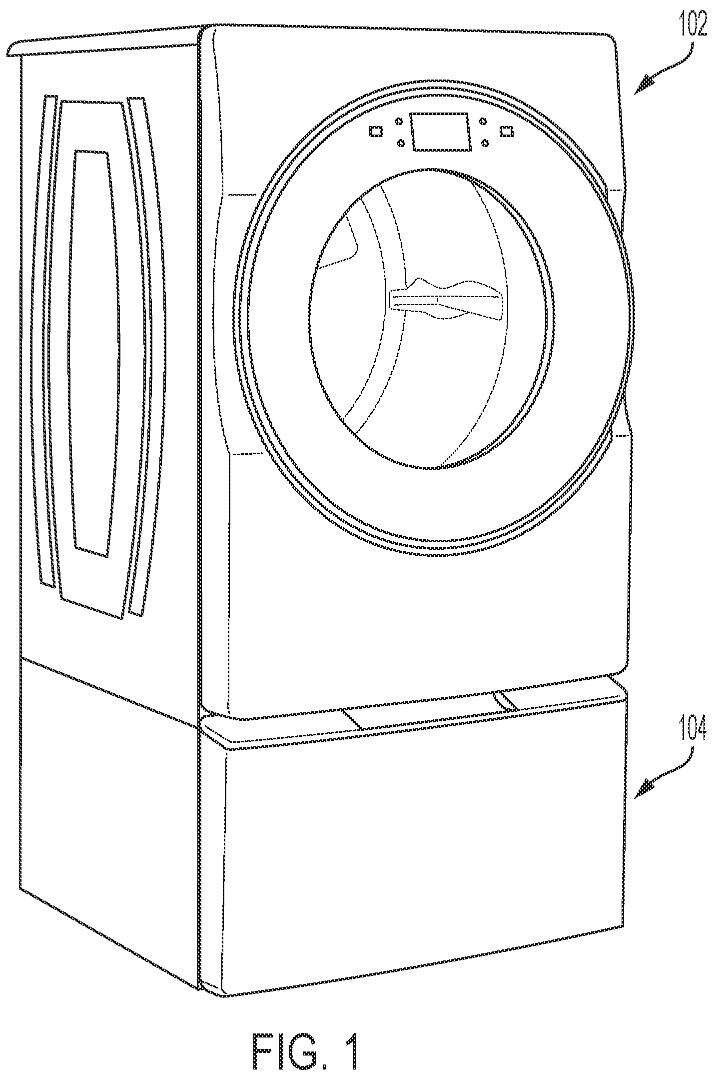 Patent US12359362 — Pedestal assemblies for laundry appliances — Figure 1