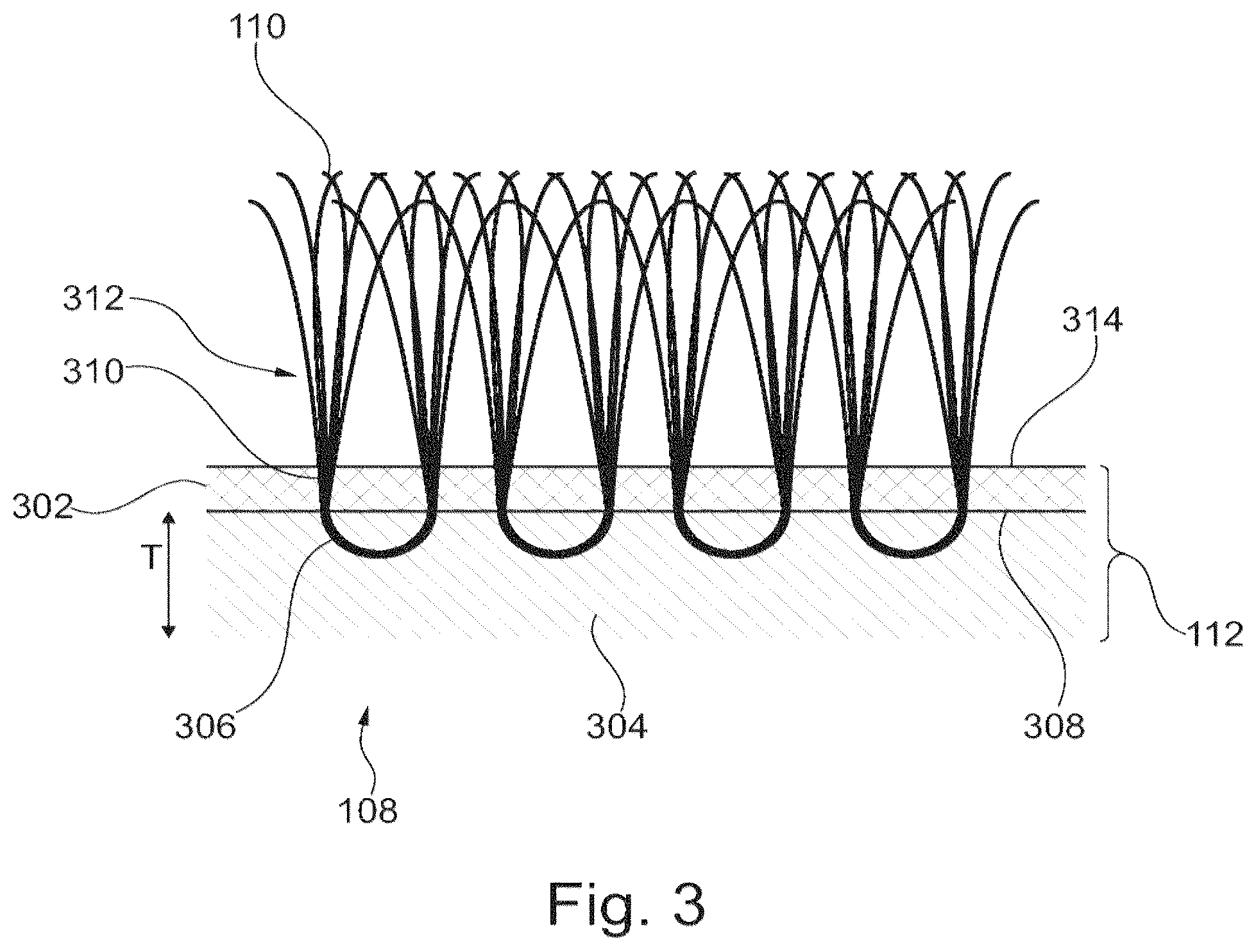 Patent US12359379 Figure 3 – Artificial turf system including a geogrid and an existing turf