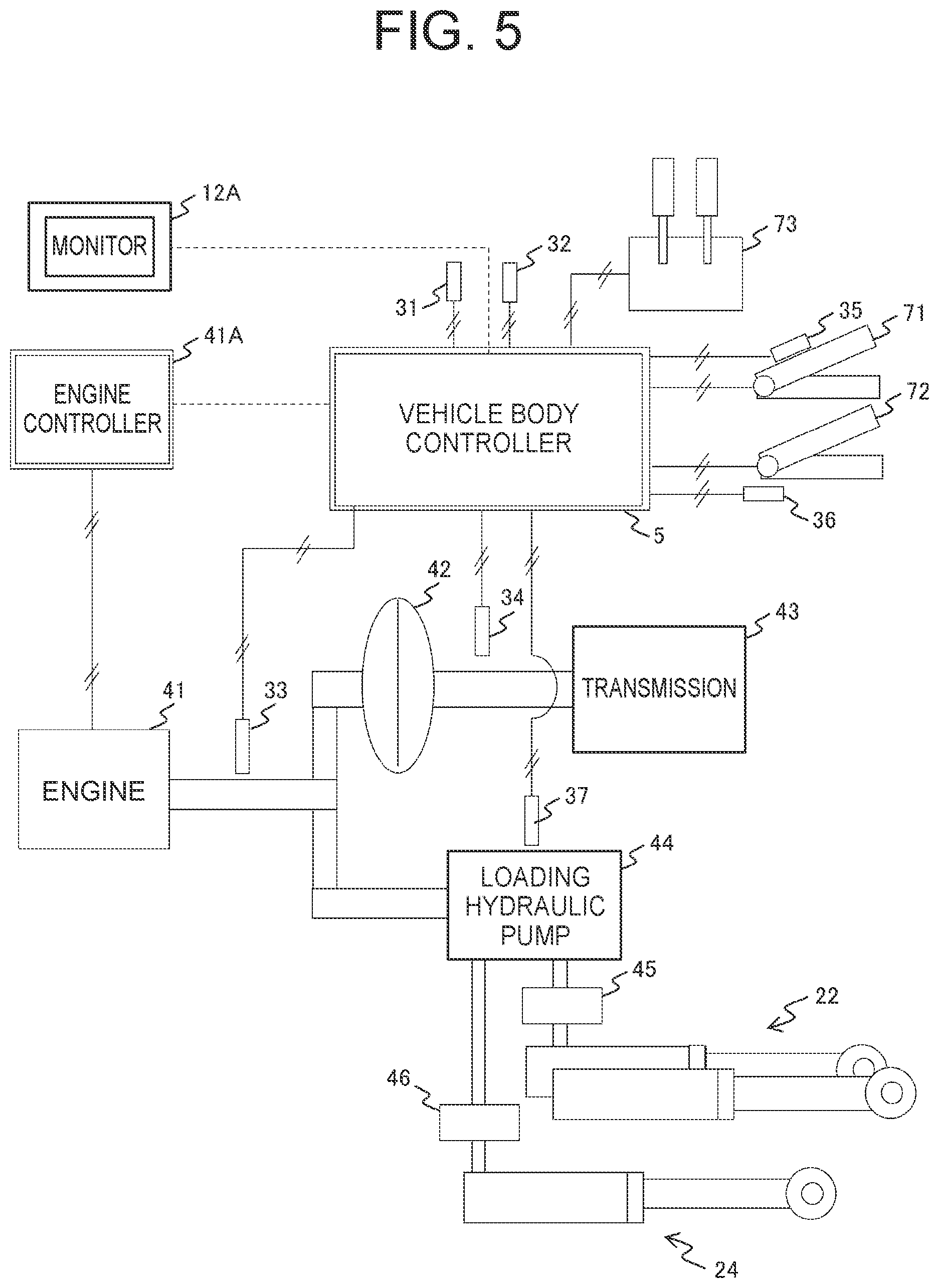 Patent US12359402 Figure 5 – Work vehicle